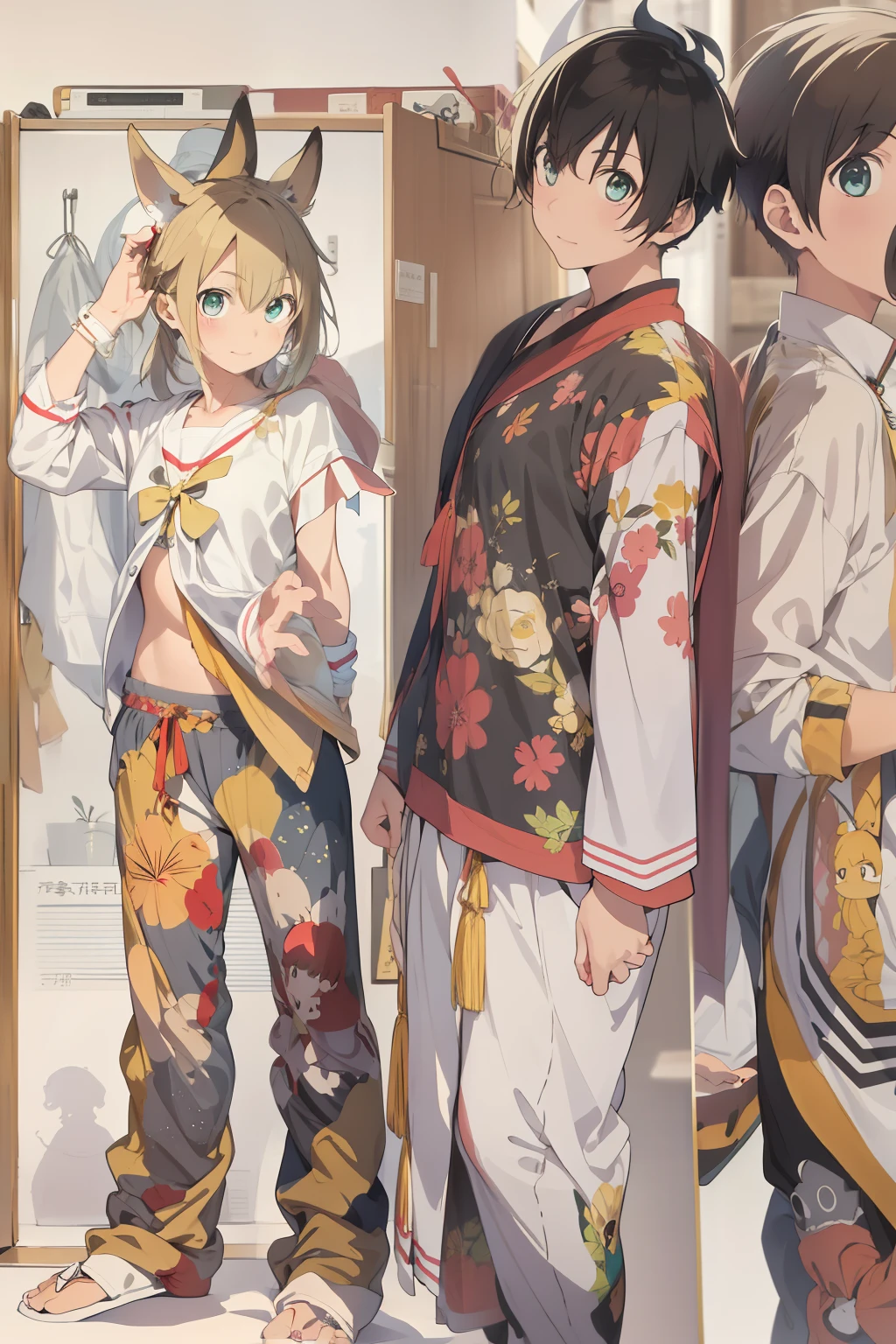 tmasterpiece, Best quality at best, high high quality, 1boy, 独奏, malefocus, looking at viewert, The upper part of the body, liberta_arcana_famiglia, pyjamas, Reference illustration, Screen cover illustration, Screen cover redraw, simplebackground, singleBareShoulder, 独奏, white backgrounid