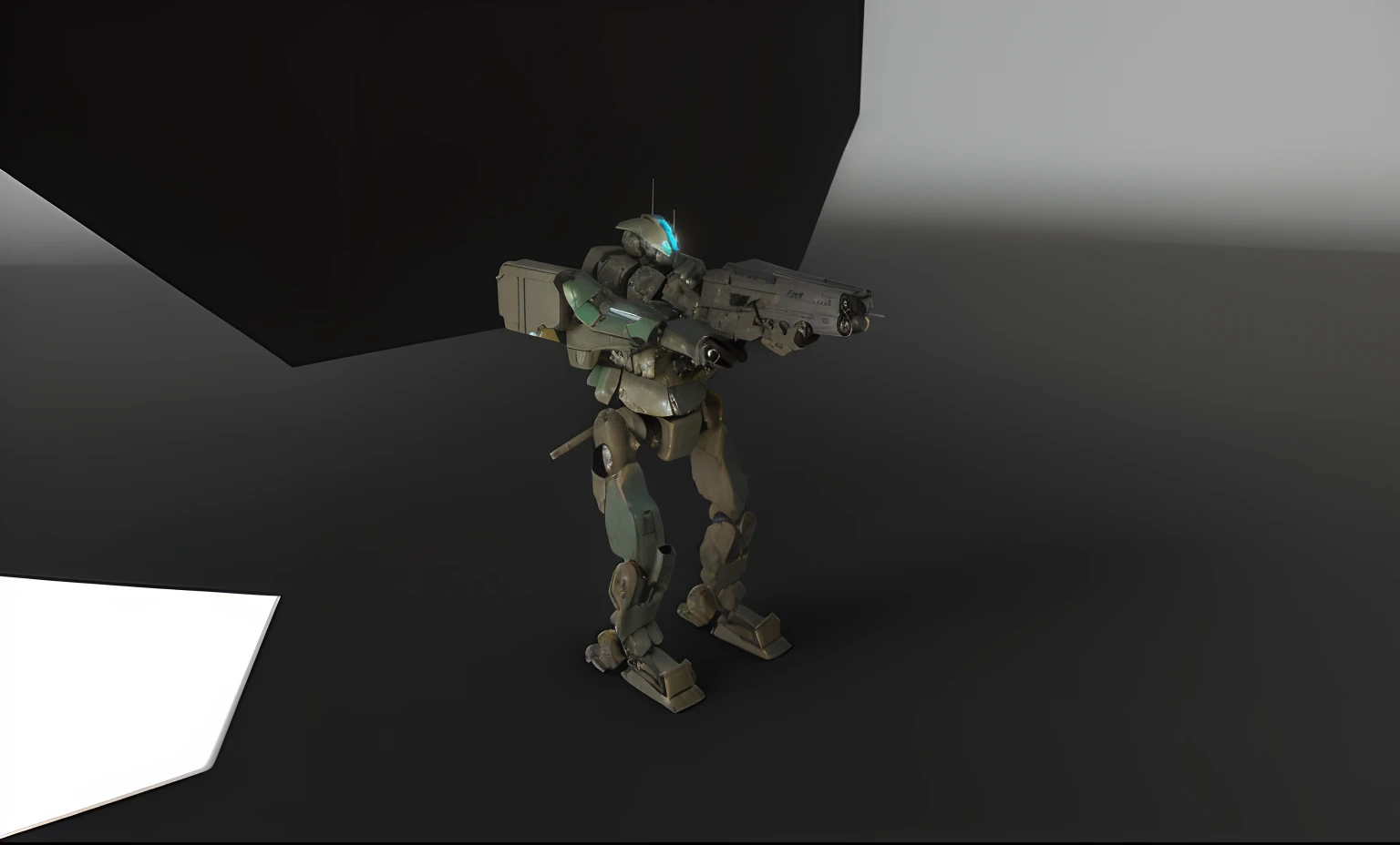 Close-up of a robot wearing a helmet standing in the room, Full body mecha, combat mech clothes, military robot, mech body, sci-fi mech, discarded mech in background, kitbashing component, tank with legs, cel shaded pbr, sci-fi soldier, in game capture 3d render, Humanoid mech, Pictorial humanoid mecha war machine