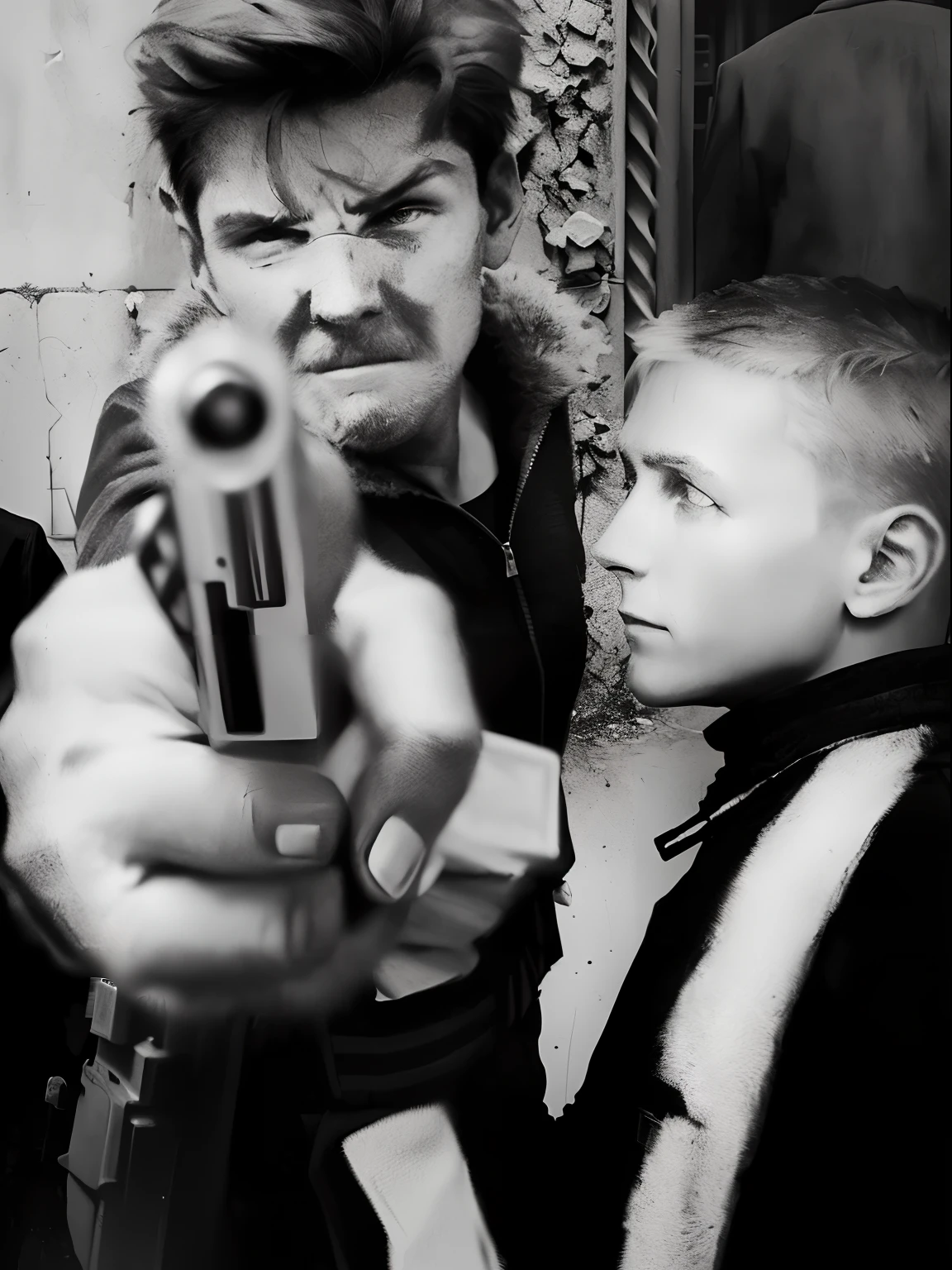 There was a woman pointing a gun at a boy, Inspired by Antanas Sutekus, in foreground boy with shotgun, Anders Peterson, author：Kevin Connor, Point a pistol at us, author：Antanas Sutekus, author：Peter Berman, author：Vivian Mayer, author：John Keane, 7 0 s Street photography, author：Sven Eriksson