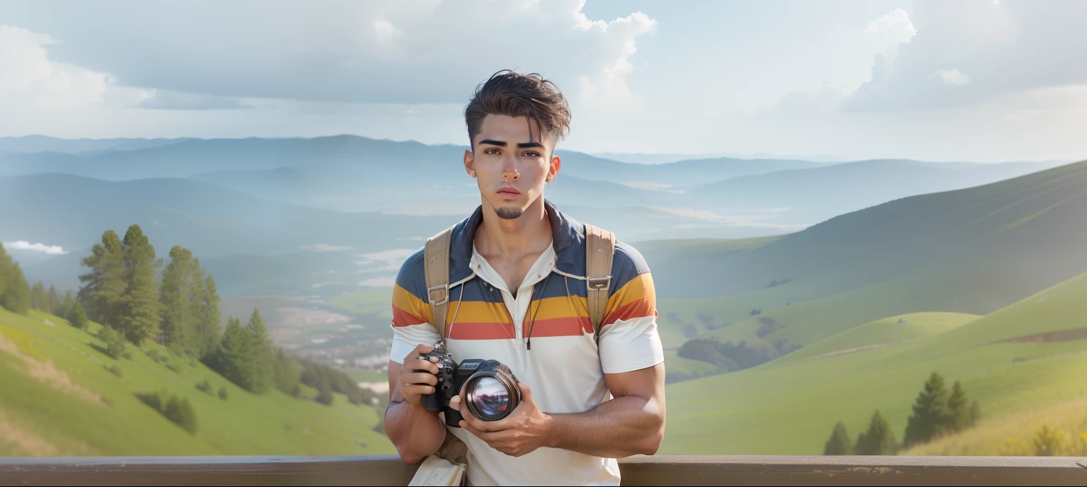 world press photo winner, (award-winning photography:1.3), (modern American man, beautiful face, young man, American skin tone, typical American male features:1.4), (very sharp photo:1.1), (8k, RAW photo, best quality:1.3), (realistic, photo-realistic, feminine, modest clothes:1.1), Craggy mountain range, rocky terrain, dramatic peaks, cold, challenging, inspiring, of a (beautiful typical modern American man outdoors:1.5), analog style (look at viewer:1.2) (skin texture) (film grain:1.3), (warm hue, warm tone:1.2), close up, cinematic light, , ultra high res, best shadow, RAW, upper body, wearing pullover, , skin elasticity, light scattering through hair, ambient occlusion, multi-layer skin shading, facial muscle simulation, iris and pupil rendering, advanced color grading