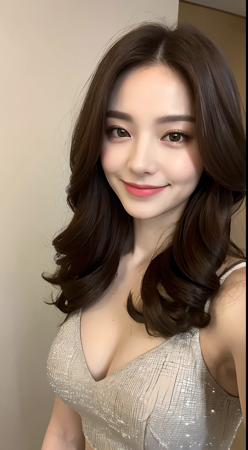 ((Best Quality, 8K, Masterpiece: 1.3)), 1girl, Slim Abs Beauty: 1.3, (Hairstyle Casual, Leaky Big Breasts: 1.2), Dress: 1.1, Super Fine Face, Delicate Eyes, Double Eyelids, Smile, Home