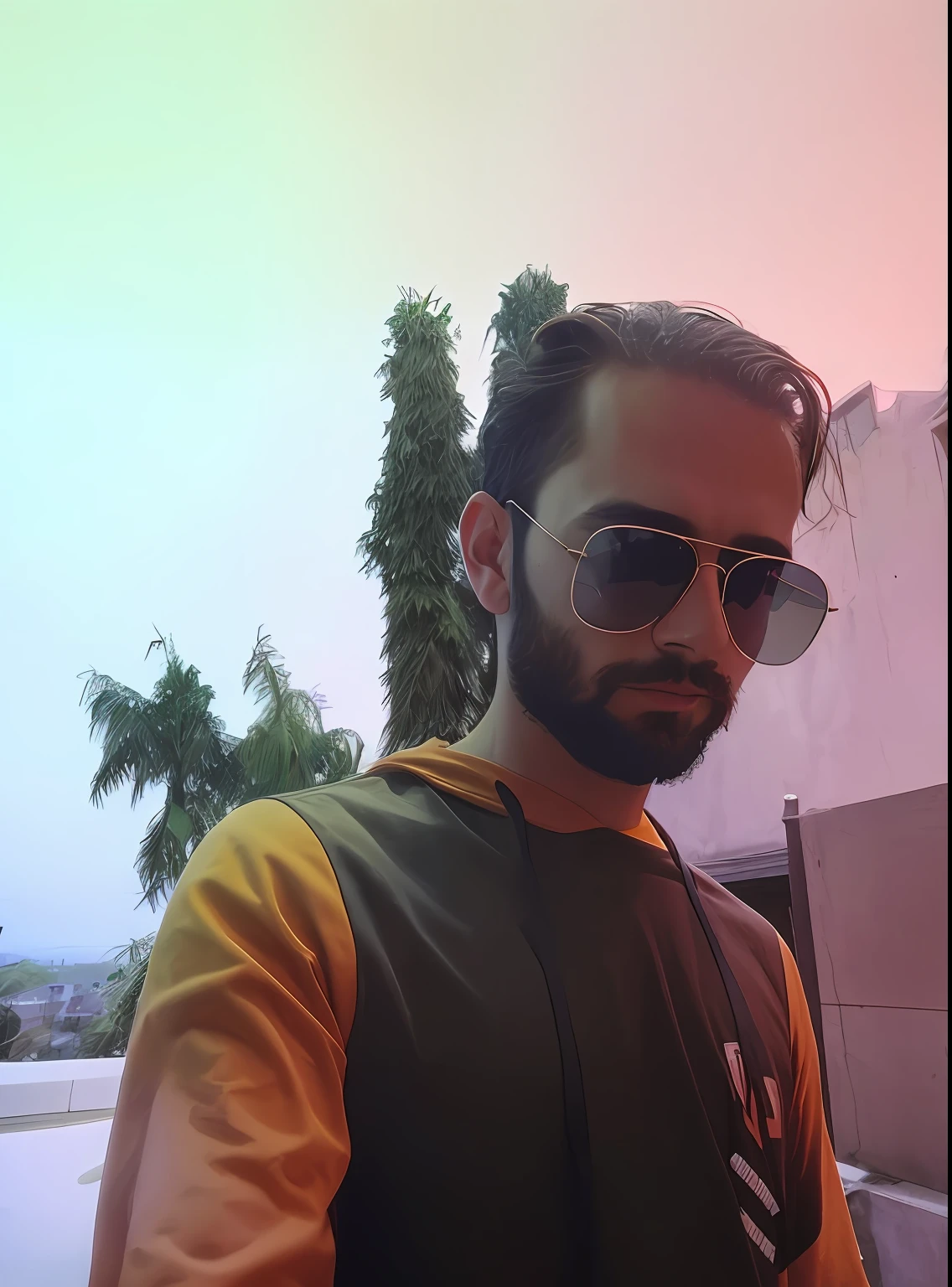 there is a man with sunglasses and a beard standing in front of a building, low quality photograph, 8k selfie photograph, very very low quality picture, with accurate face, with sunglass, portrait mode photo, with a cool pose, shot on nikon z9, portait photo profile picture, very accurate photo, very artistic pose, candid picture