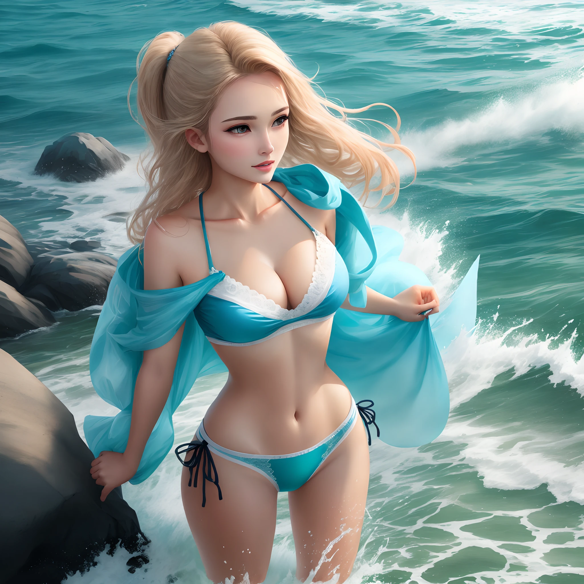 Beautuful Women,sea beach,Get wet