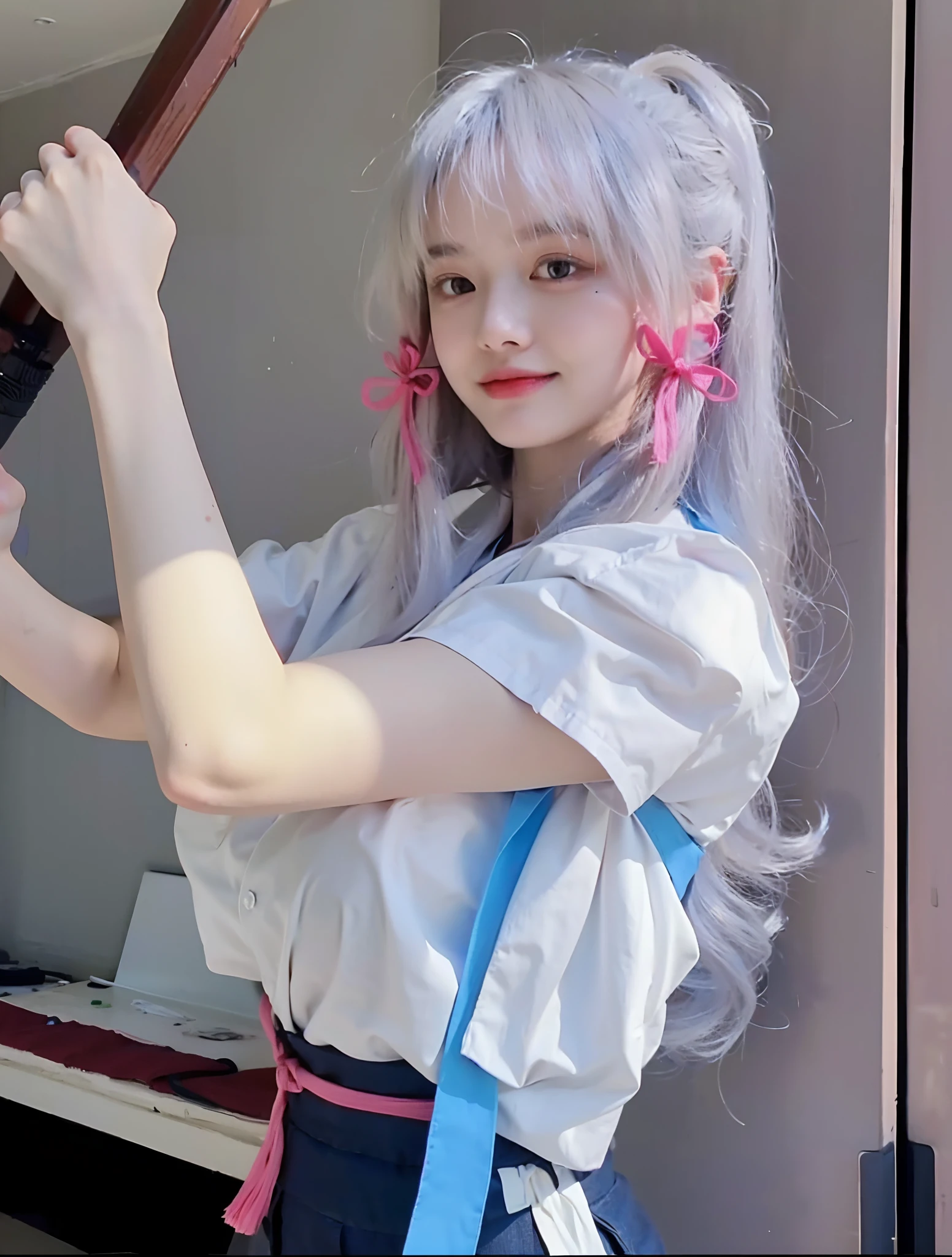 (Large breast:1.4),(shirt:1.4),(Best quality,masterpiece,ultra high res,(photorealistic:1.4),1girl,(16 years old:1.4),(long hair:1.6)