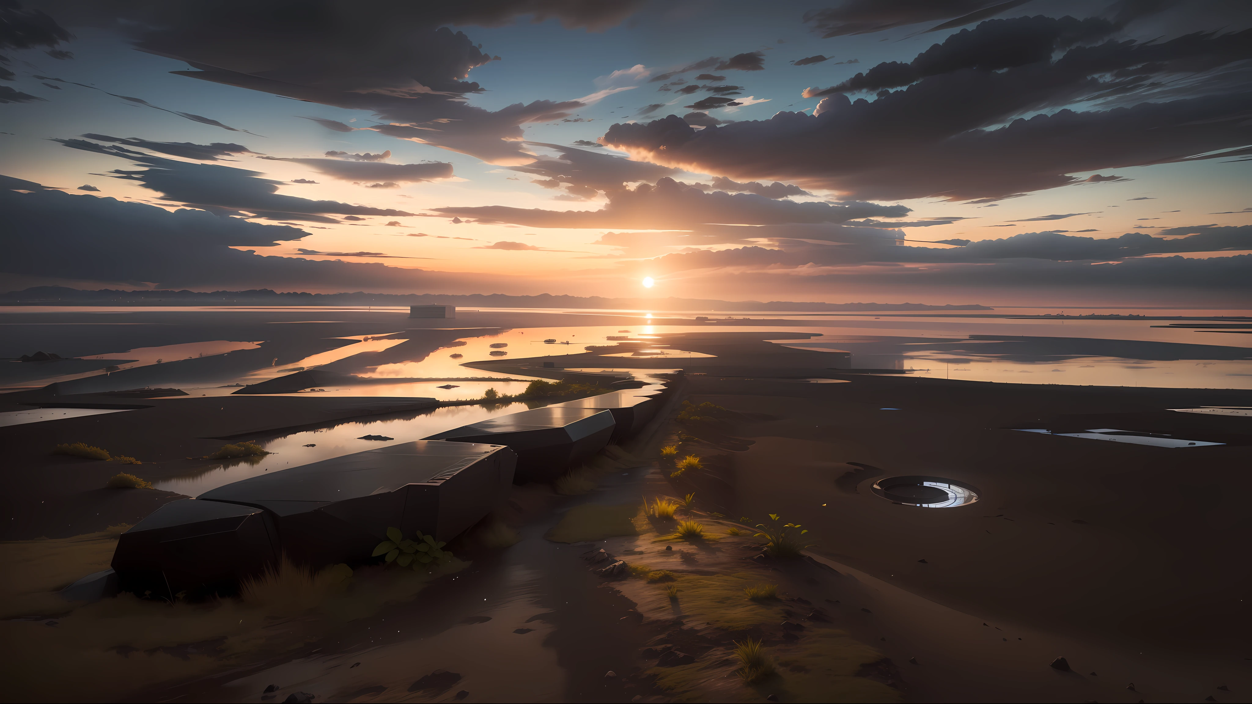 Give me idea: futuristic Weather photo, sunny and cloudy