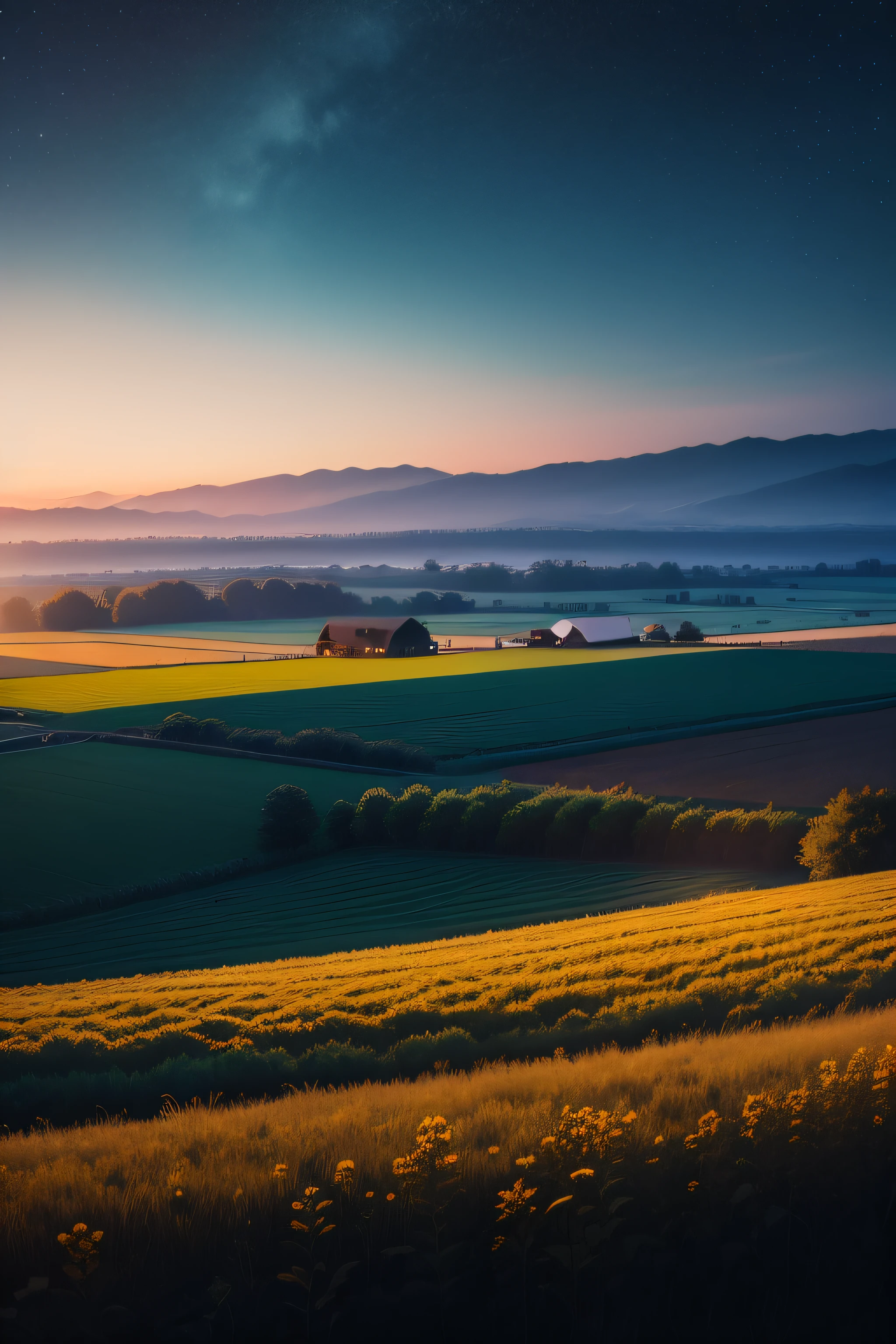 farm field with long horizon night