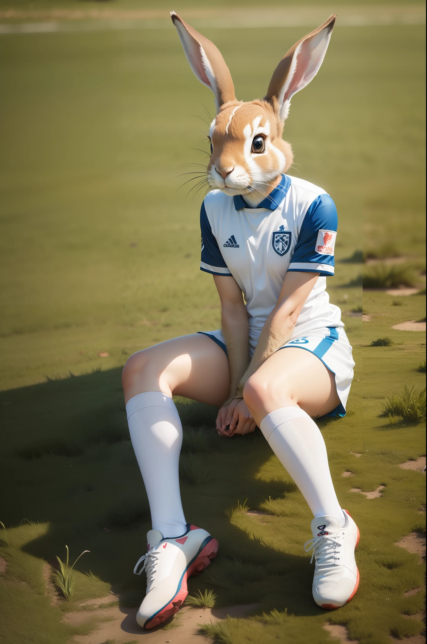 hare wearing soccer uniform, minimalist