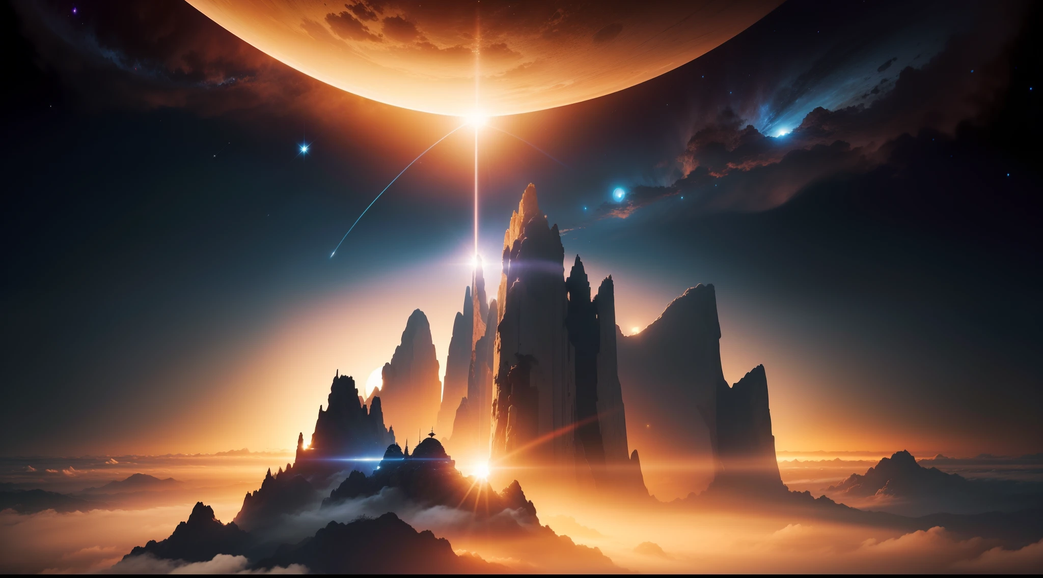 The sun rises from the shadow of the Earth in outer space、zori、Fantastic、Ethereal、Fantastic、Ethereal、Photorealism Based Details Widget 1.3, Ultra-detailed depiction、Cinematic shots with HDR effect、Vignette and center screen、Generate in automatic mode