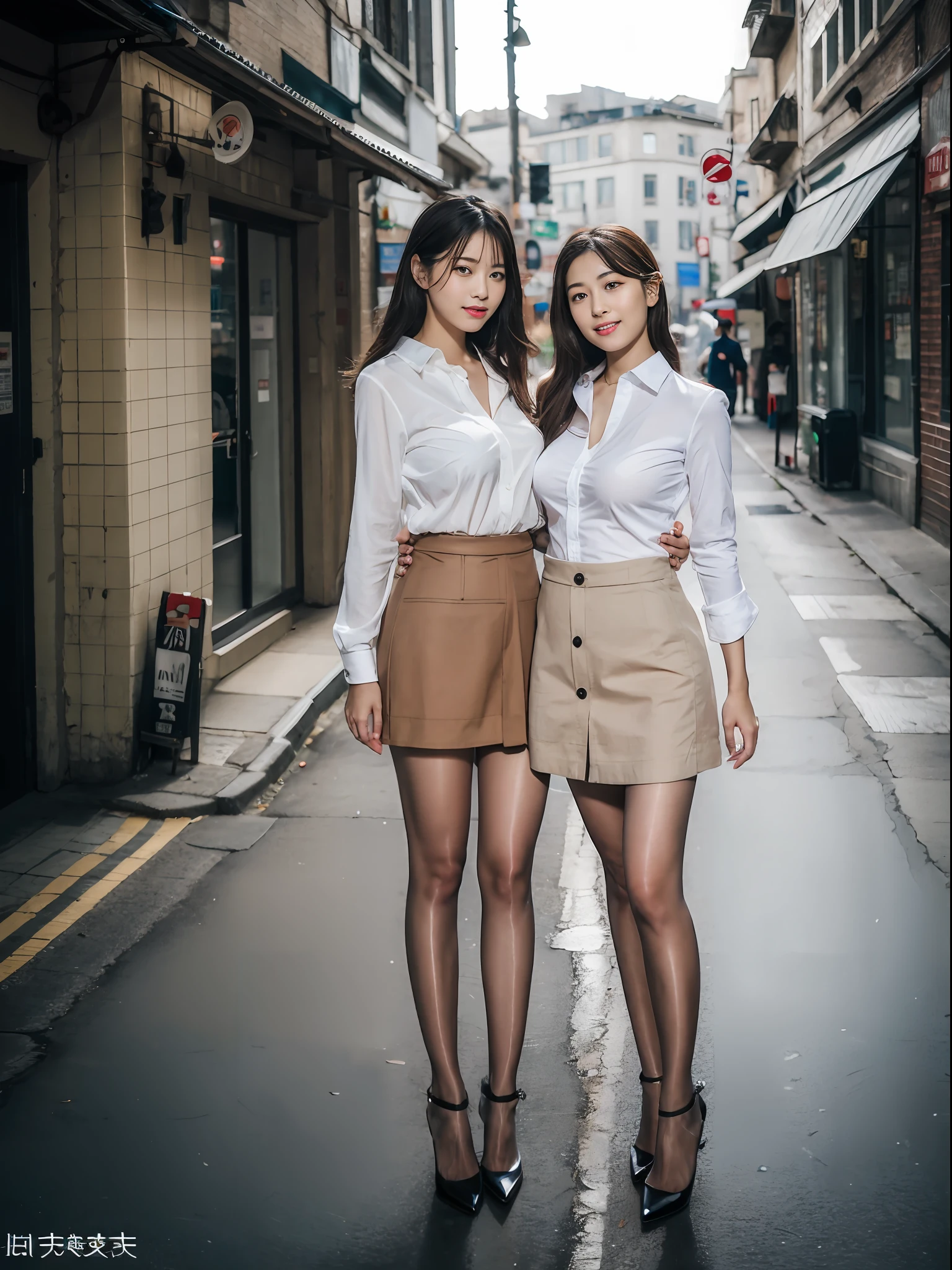 ,(RAW photo:1.2), (Photorealistic:1.4),Beautiful Meticulous Girl, very detailed eyes and faces, Beautiful detailed eyes, ultra - detailed, A high resolution, The is very detailed,best qualtiy,1个Giant Breast Girl,tmasterpiece,Beautiful outfit,a skirt,illustratio,The is very detailed,unified,8k 壁纸,finely detailled,tmasterpiece,best qualtiy,Unity8k wallpapers,1个Giant Breast Girl, old,(Camel toes),(full bodyesbian),are standing,The shirt,鎖骨,Stylish clothes,short skirt,blacksilk,Long legs,high-heels,the street,城市