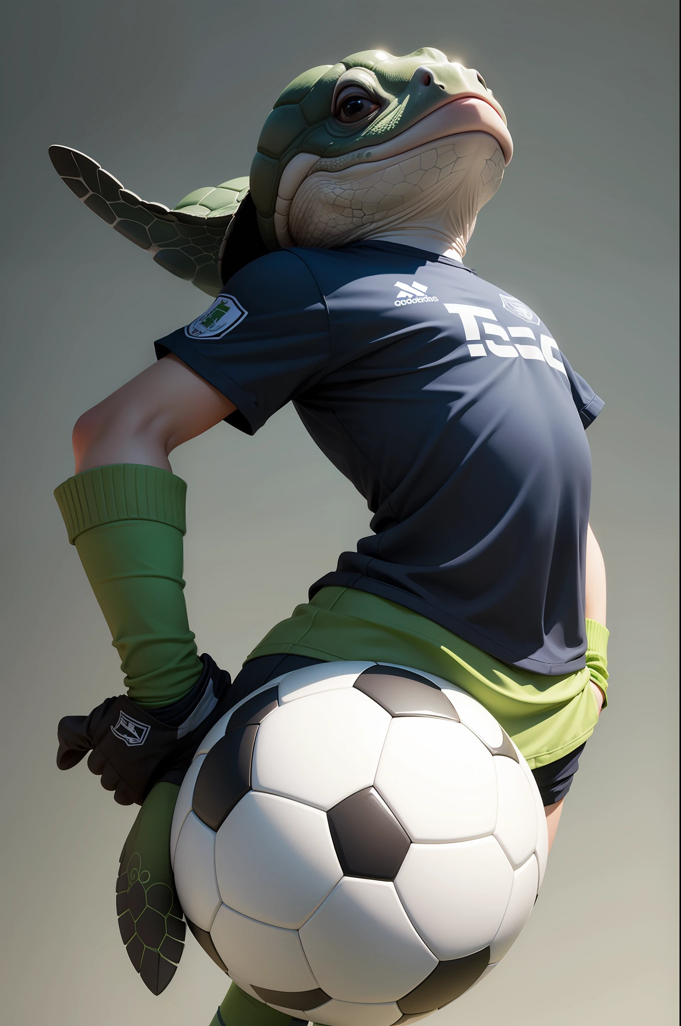 turtle wearing soccer uniform, minimalist