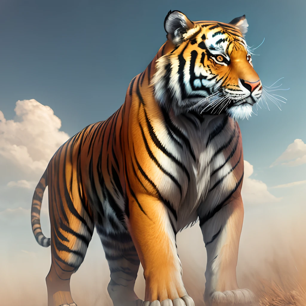Tiger head non-human two-dimensional whole body muscles