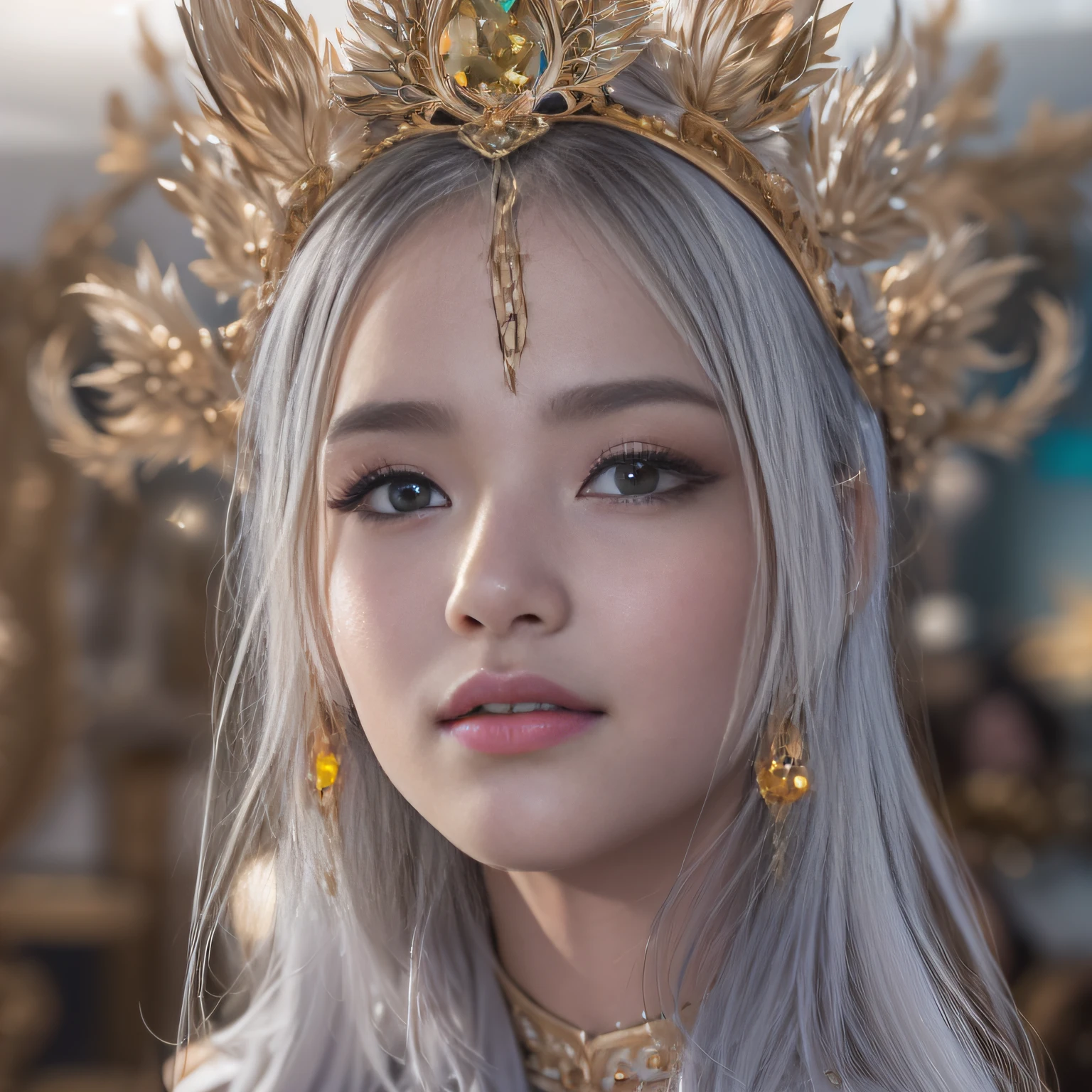 16k(tmasterpiece,k hd,hyper HD,16k)short detailed hair,Gold jewelry area in the back room,King Girl ,Silver Dragon Protector (realisticlying:1.4),Python pattern robe,Purple-pink tiara,Snowflakes fluttering,The background is pure,Hold your head high,Be proud,The nostrils look at people, A high resolution, the detail, RAW photogr, Sharp Re, Nikon D850 Film Stock Photo by Jefferies Lee 4 Kodak Portra 400 Camera F1.6 shots, Rich colors, ultra-realistic vivid textures, Dramatic lighting, Unreal Engine Art Station Trend, cinestir 800,Hold your head high,Be proud,The nostrils look at people