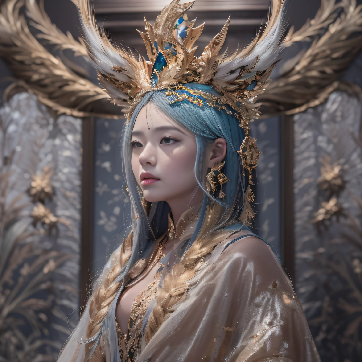 16k(tmasterpiece,k hd,hyper HD,16k)short detailed hair,Gold jewelry area in the back room,King Girl ,Silver Dragon Protector (realisticlying:1.4),Python pattern robe,Purple-pink tiara,Snowflakes fluttering,The background is pure,Hold your head high,Be proud,The nostrils look at people, A high resolution, the detail, RAW photogr, Sharp Re, Nikon D850 Film Stock Photo by Jefferies Lee 4 Kodak Portra 400 Camera F1.6 shots, Rich colors, ultra-realistic vivid textures, Dramatic lighting, Unreal Engine Art Station Trend, cinestir 800,Hold your head high,Be proud,The nostrils look at people