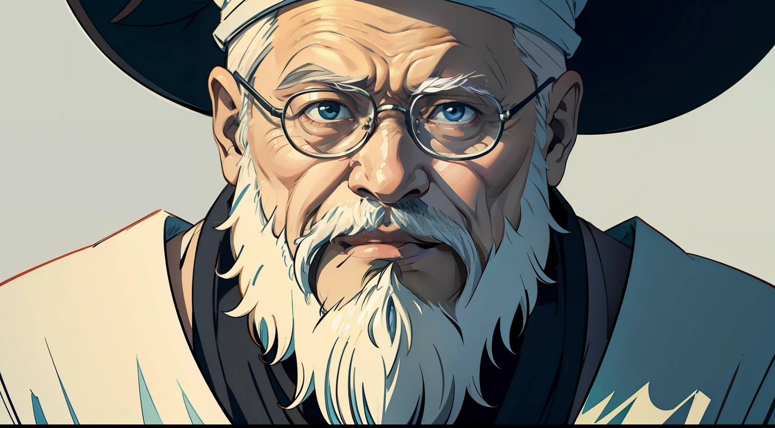 8k wallpaper,an extremely delicate and beautiful,ultra-detailed,best quality，(Grandpa with White Beard), Background of Chinese Housing