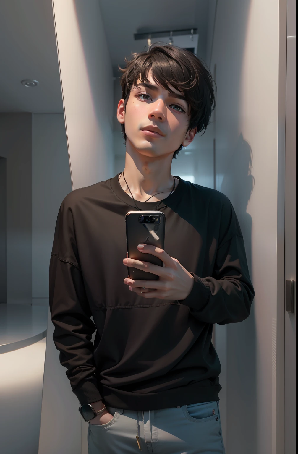 Selfie with iPhone , stylish boy , 8k , resolution ultra