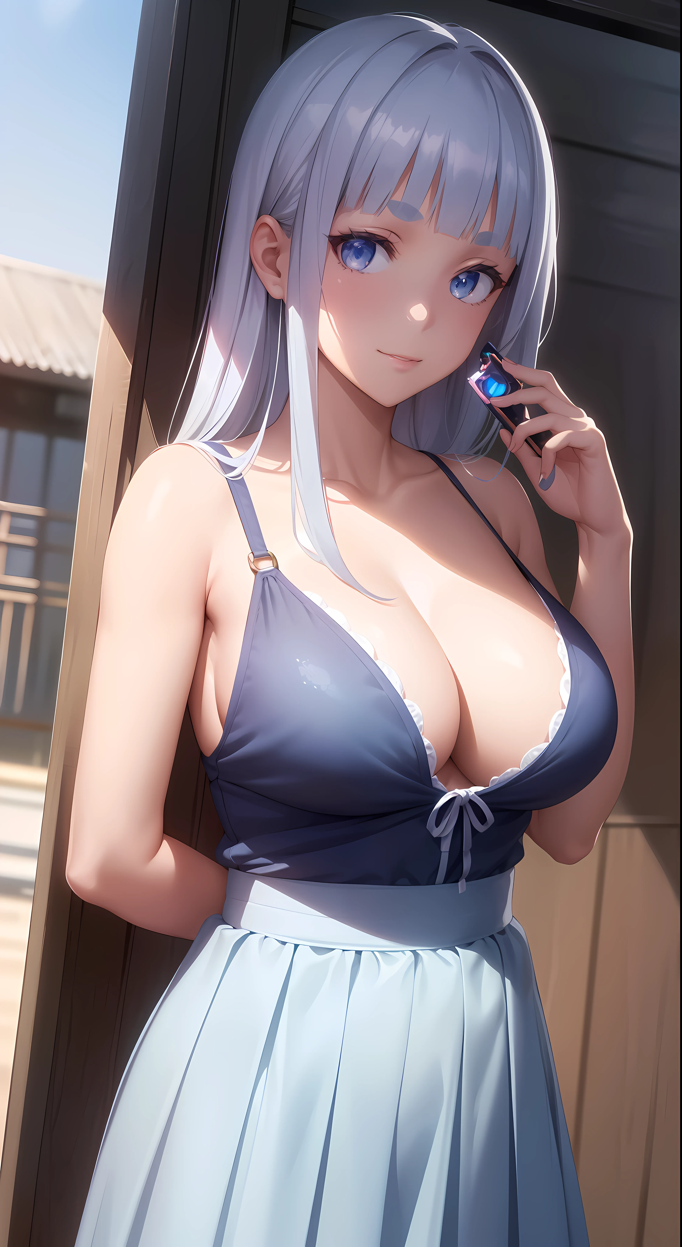 professional artwork, Intricate Details, field of view, sharp focus, detailed painting, photorealistic lighting, trending on pixiv, Standing at attention, ((school girl, summer school outfit)), ((large breasts:1,3)), Beautiful body,Beautiful Nose,Beautiful character design, perfect eyes, perfect face, looking at viewer, SFW,official art,extremely detailed CG unity 8k wallpaper, perfect lighting,Colorful, Bright_Front_face_Lighting, (masterpiece:1.0),(best_quality:1.0), ultra high res,4K,ultra-detailed, photography, 8K, HDR, highres, absurdres:1.2, Kodak portra 400, film grain, blurry background, bokeh:1.2, lens flare, (vibrant_color:1.2), shikkoku_yorihime, (seductive look), ((looking at viewer, front body pose))