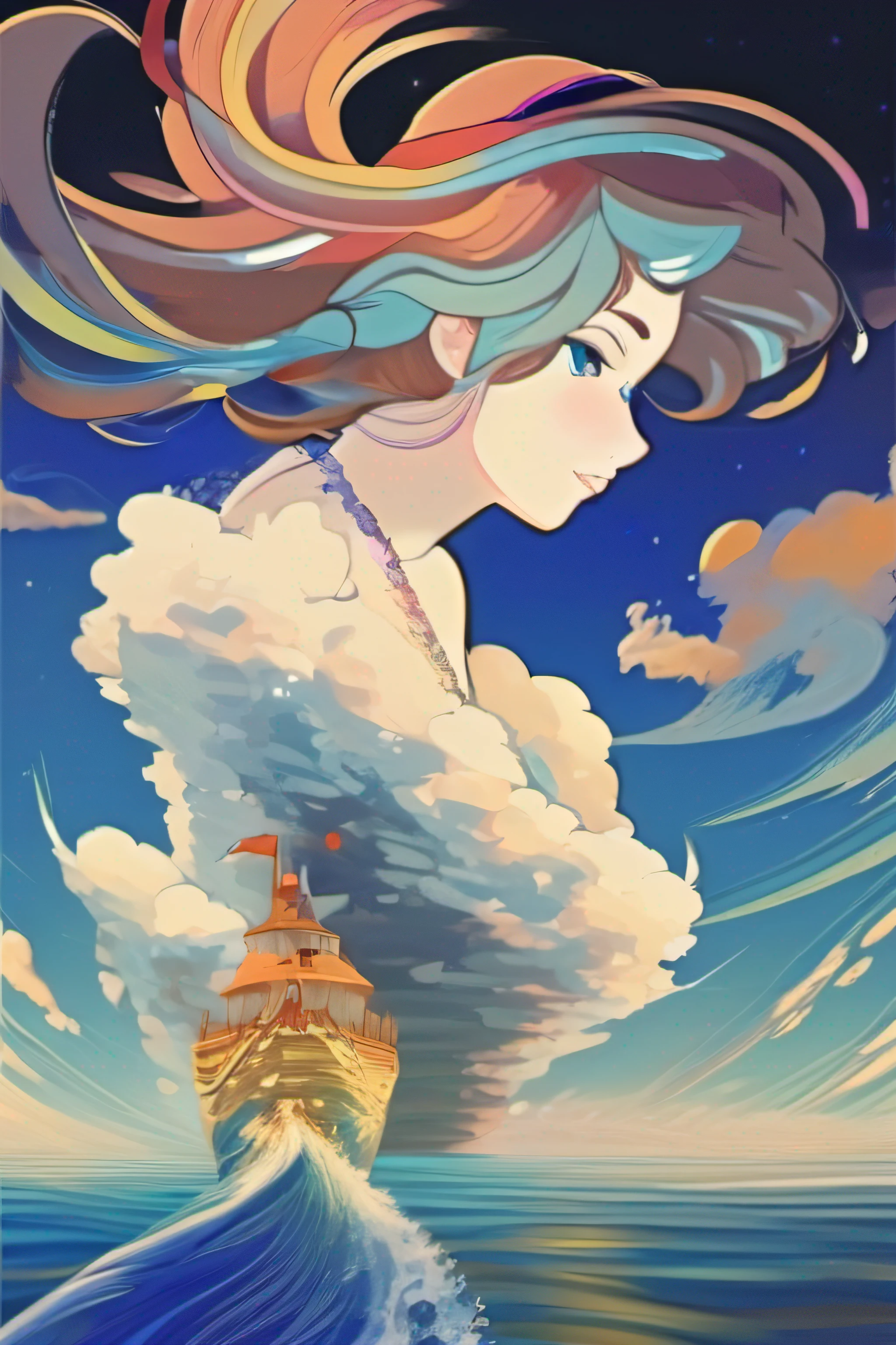 blue open sky Calm sea rainbows white clouds Shines blows wind Little Mermaid