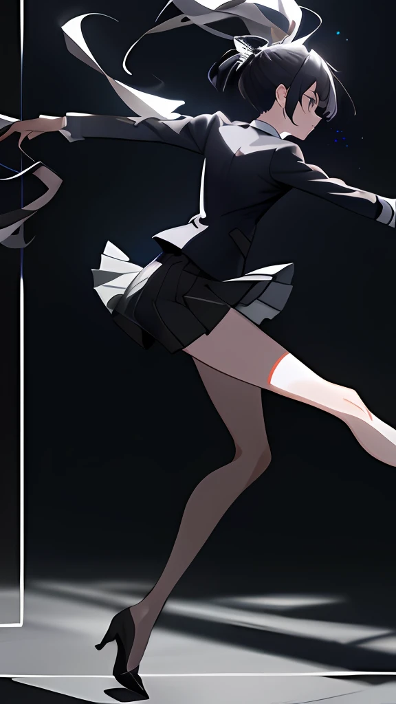 1girll,Business suit,high-heels,Black double ponytail,HighestQuali,short skirt,stocklings,Cinematic footage,Ultra-clear,hyper HD,tmasterpiece,HighestQuali