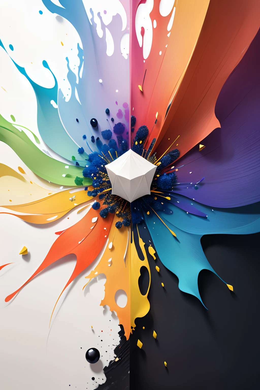 burst,feater,blossoms,origami,Details are highlighted,siluette,water ink,ink water,ink cloud,flowing,Sprinkle color,loose painting style,Complicated details,电影灯光,rendering by octane,8k render,Volumetriclighting