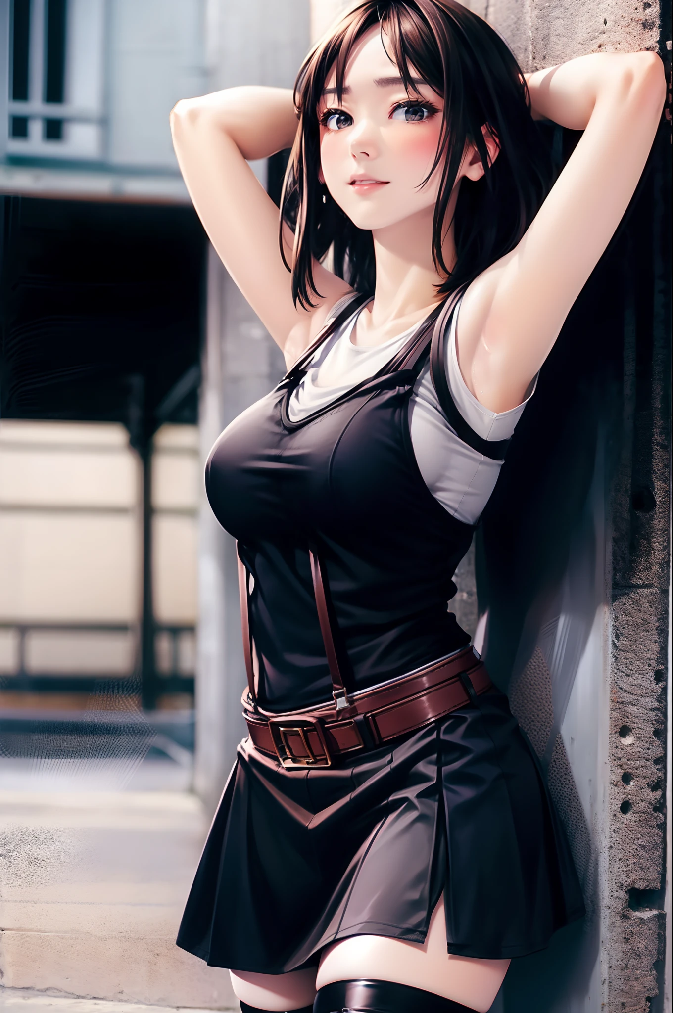 Colossal tits suspenders garterbelts Black stockings Black tank top Armpit sweat a miniskirt Brown hair Gray eyes Futomo hason Tight tank top Hands over your head a belt