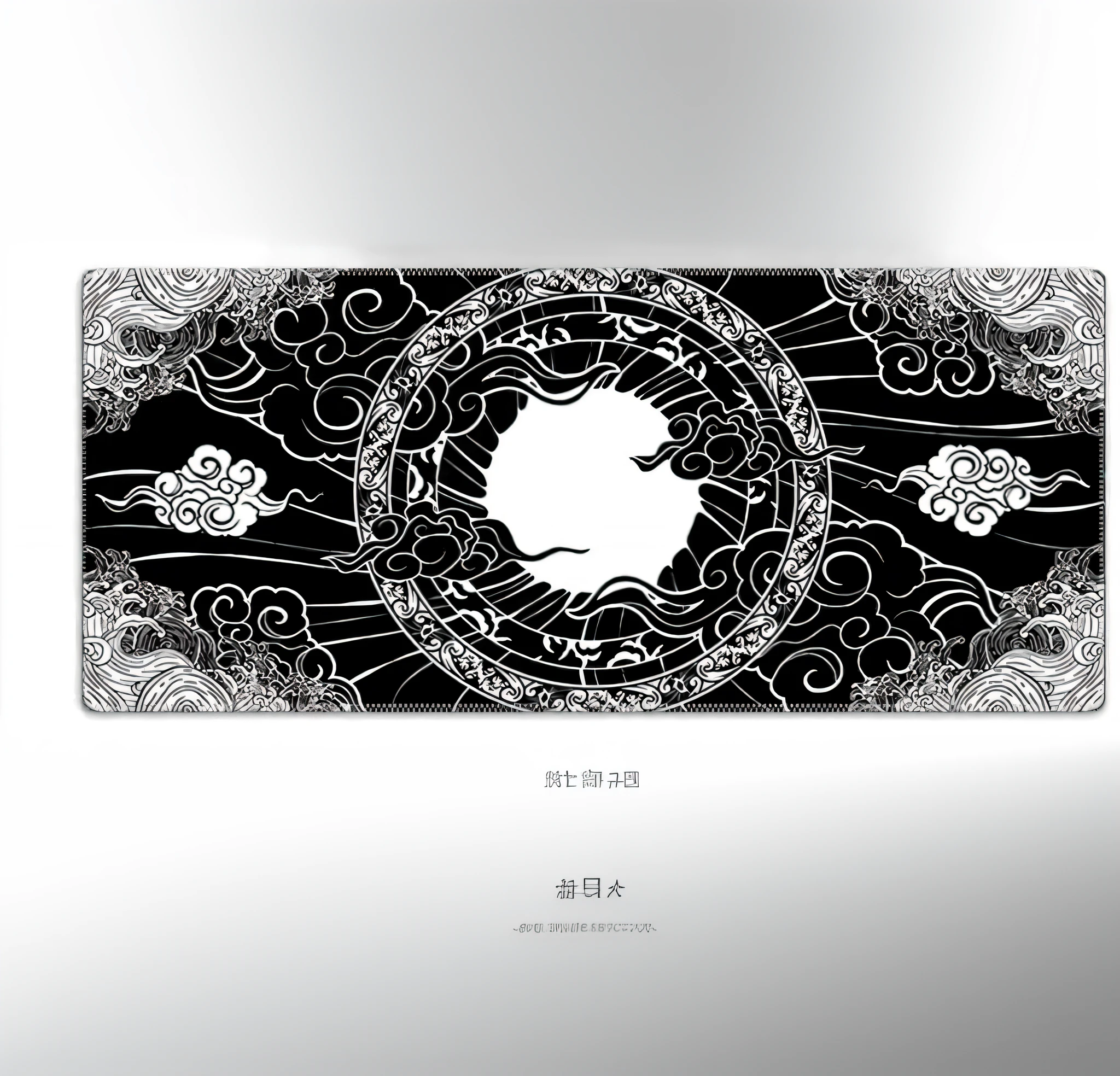 Close-up of laptop in black and white design, Vector art panel for CNC plasma, black and white vector art, black and white manga panel, vector art for cnc plasma, inspired by Tawaraya Sōtatsu, art nouveau dark outlines, ornate border + concept-art, anime art nouveau cosmic display, oriental art nouveau, illustration black outlining