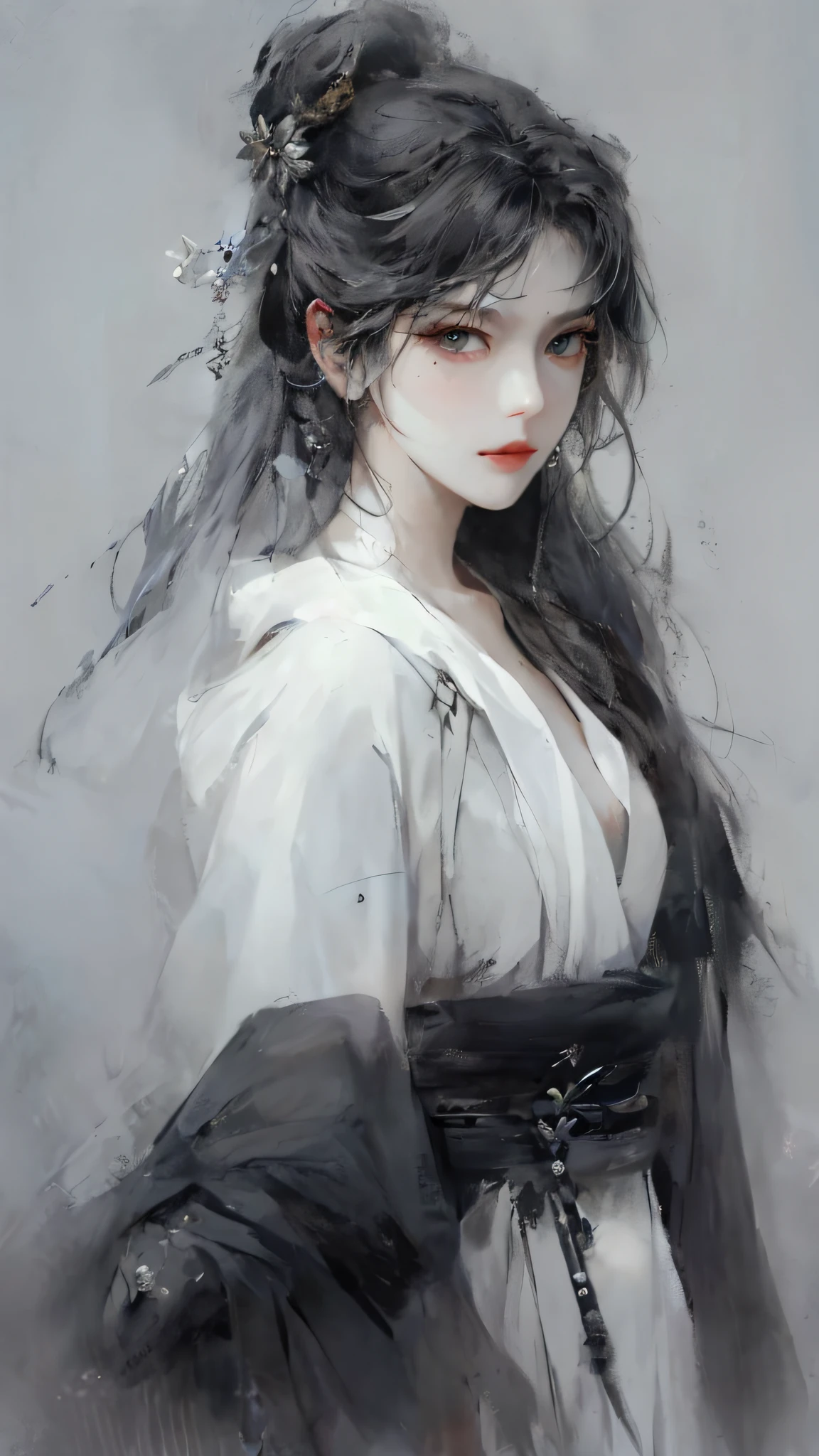 Masterpiece, close-up of a woman with white hair and white mask, beautiful figure painting, Guviz, Guviz style artwork, white-haired god, Yang J, epic exquisite character art, amazing character art, Fan Qi, Wu Zhun Shifan, Gu Vitz in pixiv art station, ancient style, mountains and rivers