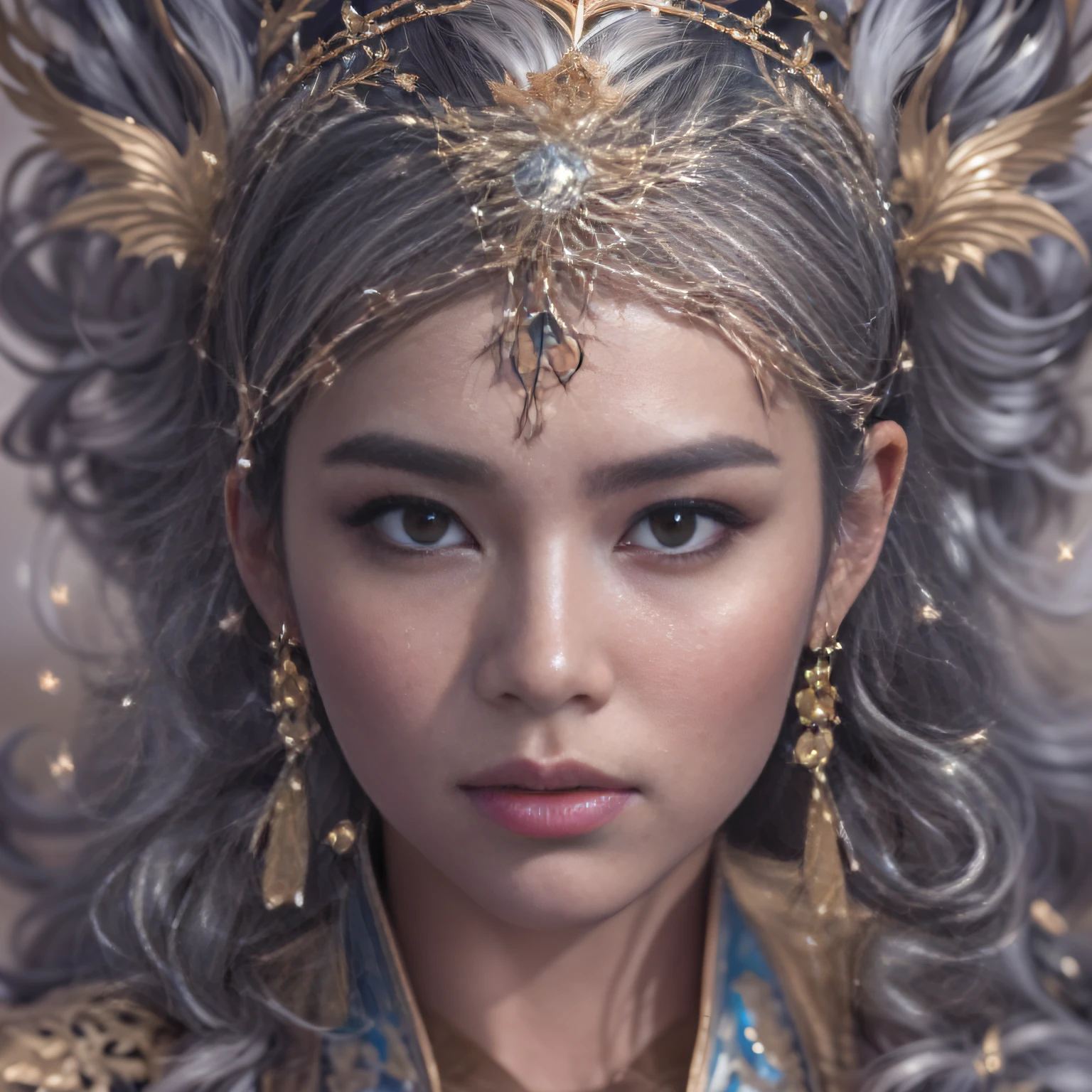 16k(tmasterpiece,k hd,hyper HD,16k)short detailed hair,Gold jewelry area in the back room,King Girl ,Silver Dragon Protector (realisticlying:1.4),Python pattern robe,Purple-pink tiara,Snowflakes fluttering,The background is pure,Hold your head high,Be proud,The nostrils look at people, A high resolution, the detail, RAW photogr, Sharp Re, Nikon D850 Film Stock Photo by Jefferies Lee 4 Kodak Portra 400 Camera F1.6 shots, Rich colors, ultra-realistic vivid textures, Dramatic lighting, Unreal Engine Art Station Trend, cinestir 800,Hold your head high,Be proud,The nostrils look at people