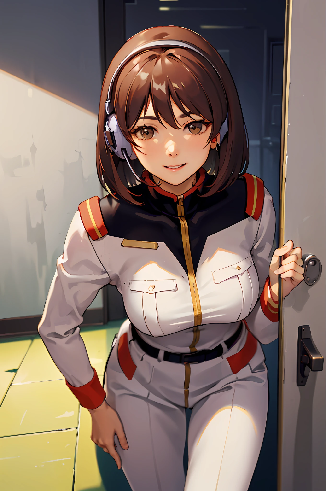 (natta:1.7), jpn, TOKYOcty, CityView, In front of the window,(a closeup),(The upper part of the body_Body),
Stand with caution、in a room with a wall and a door behind her、The upper part of the body、
military uniform
Brown hair、Brown-eyed、shorth hair、headphones、
1 girl in、24 year old、a matural female、Beautiful Finger、beautiful long leg、Beautiful body、Beautiful nose、Beautiful character design、perfect eyes、face perfect、
looking at viewerer、In the center of the image、
NSFW、Official art、Highly detailed CG Unity 8k wallpaper、Perfect litthing、colourfull、Bright_front_Face_Lighting、
(masterpiece:1.0)、(best_quality:1.0)、超A high resolution、4K、The ultra-detailliert、
Photo Shot、8K、nffsw、hight resolution、absurderes:1.2、Kodak Portra 400、film grains、blurry backround、bokeh dof:1.2、lensflare、(Vibrant_Color:1.2)
(Beautiful fece,Large_breasts:1.1), (Beautiful_Face:1.5),(narrow_waist),