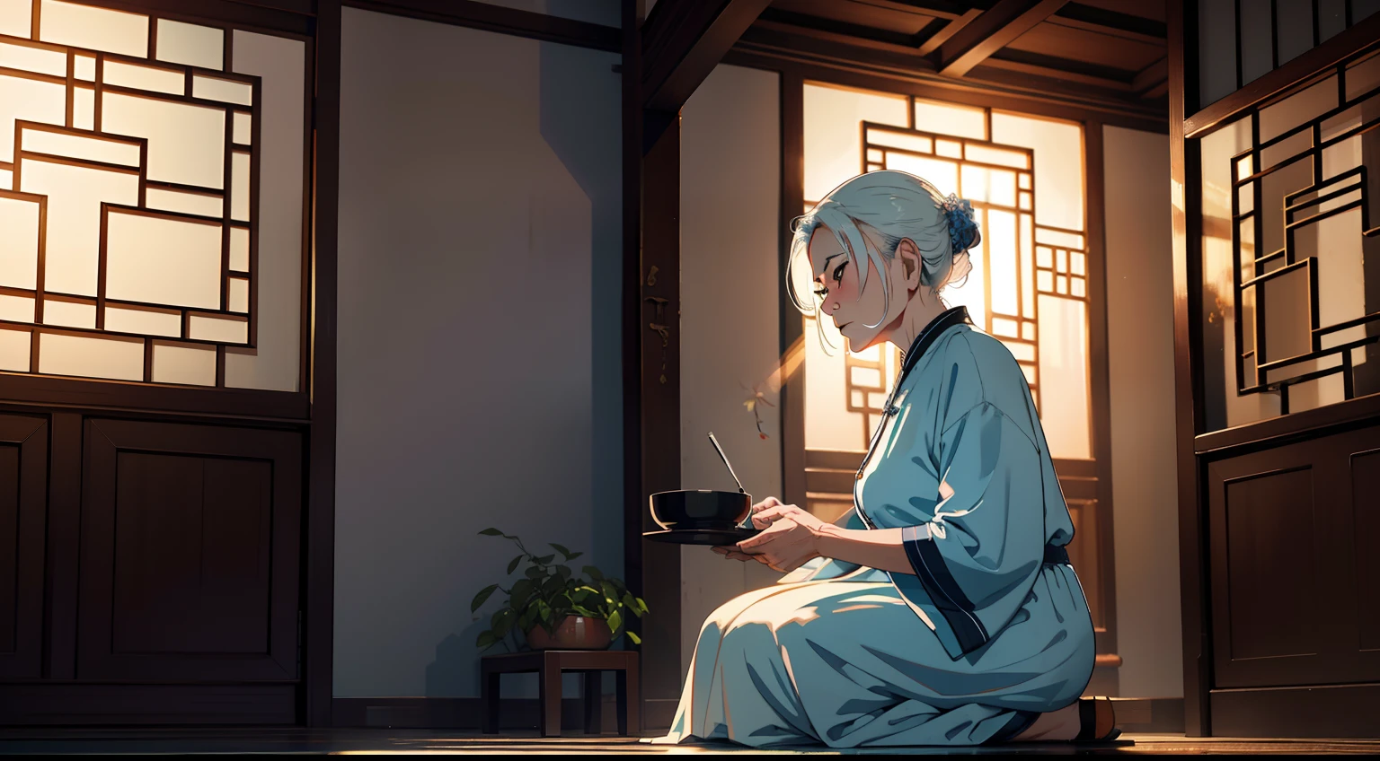 8K wallpaper,An extremely delicate and beautiful,Ultra-detailed,Best quality,(An old grandmother), Chinese housing background