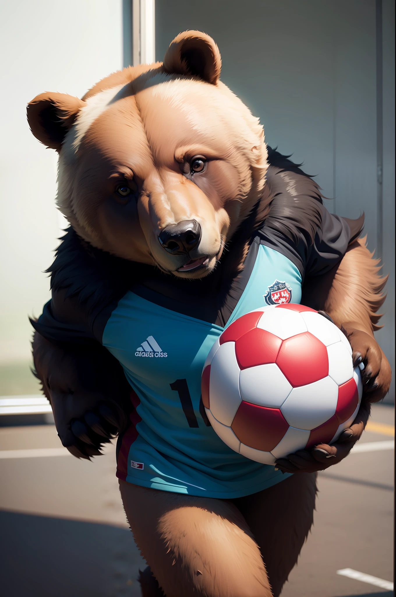 bear wearing soccer uniform, minimalist