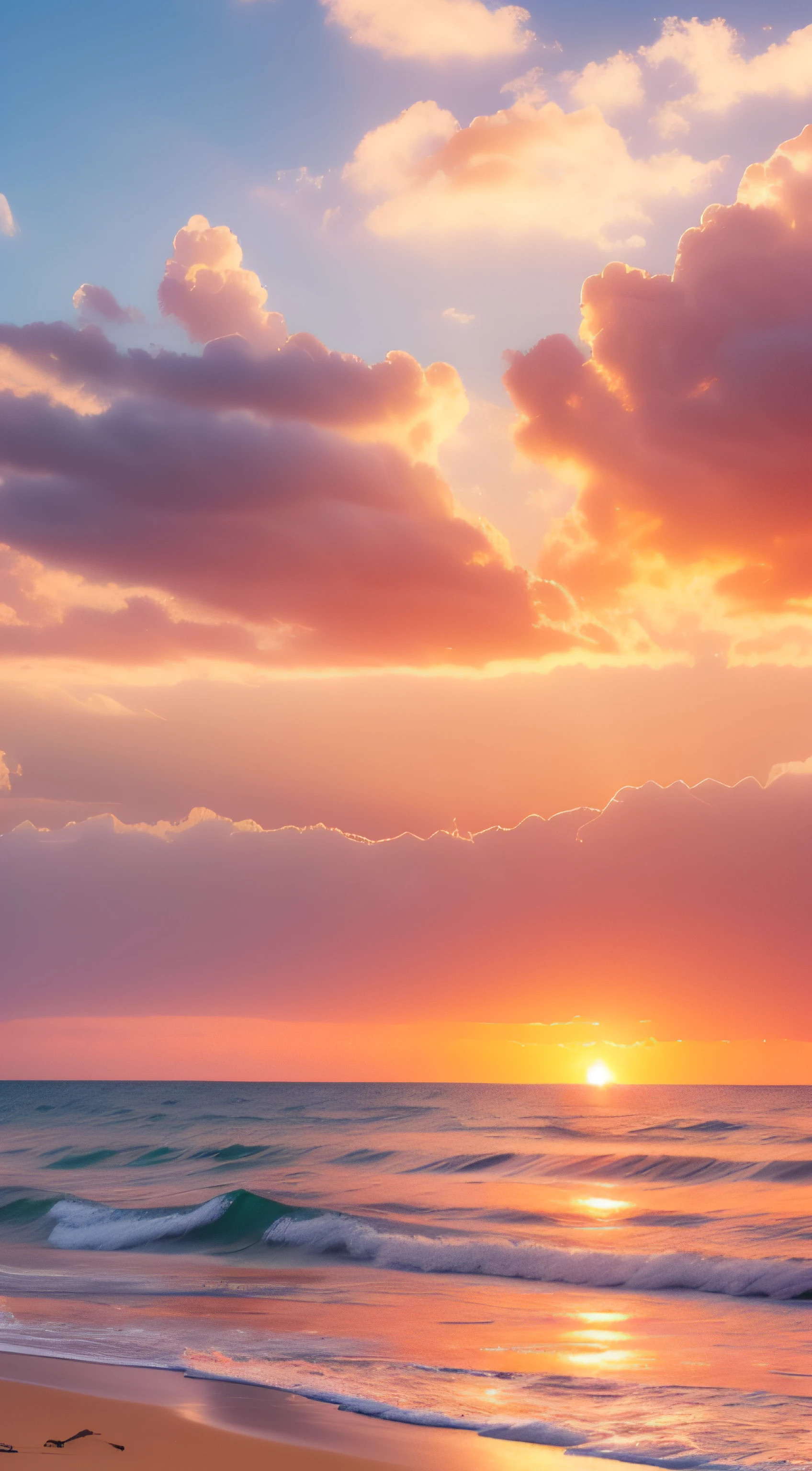 Oranges, pinks and yellows blend together to fill the sky, and the sunset over the beach is truly mesmerizing. The crystal clear waters gently kiss the coast, and the white sand beach stretches out endlessly. It's a dynamic and breathtaking scene with seagulls soaring high into the sky and palm trees gently swaying. Take in the calm atmosphere and peace will wash you away.