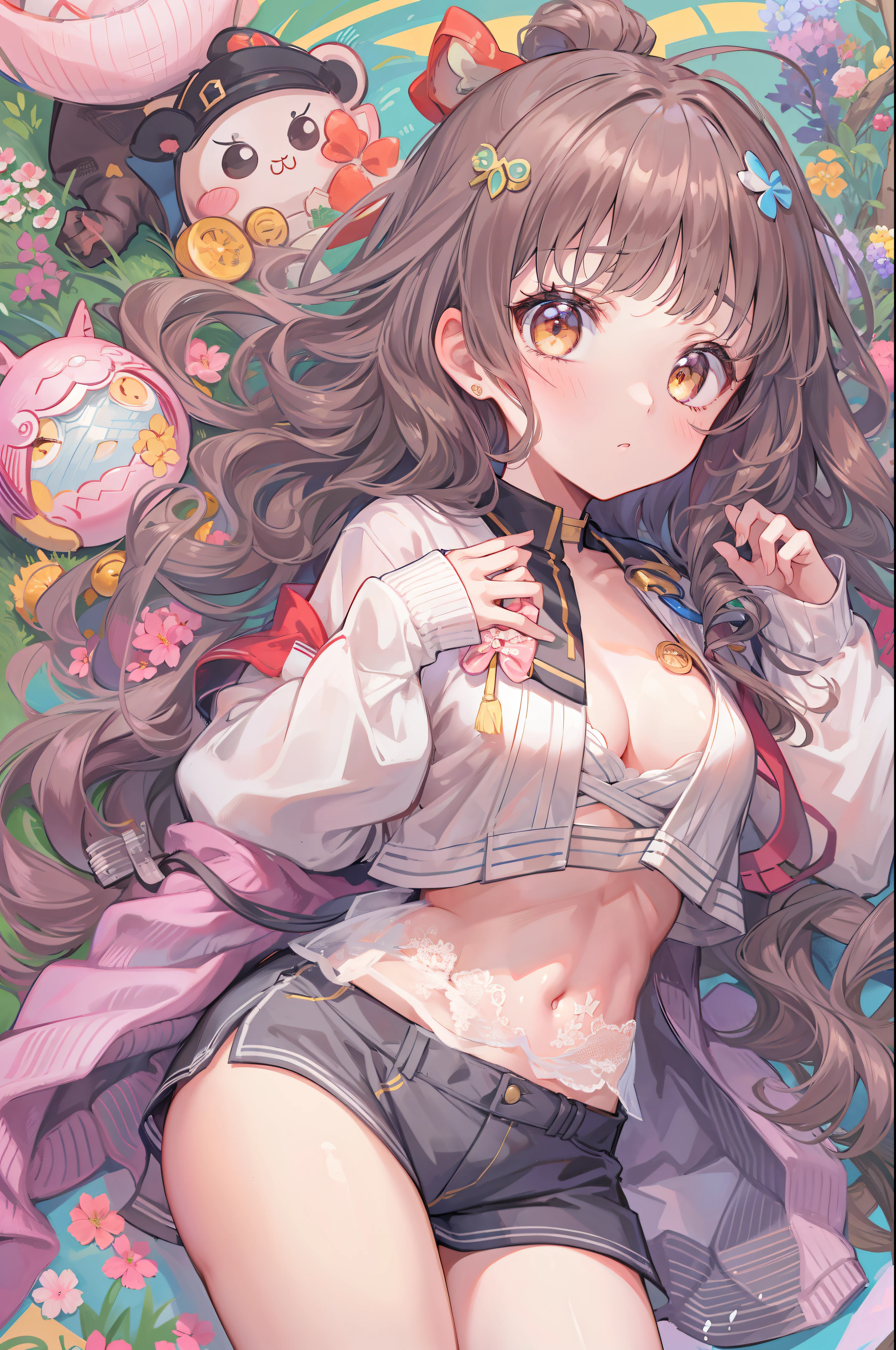 Blunt bangs, hime-cut, swept bangs, nffsw, retinas, masutepiece, ccurate, Textured skin, Super Detail, Anatomically correct, high details, High quality, hight resolution, Best Quality , kawaii, Beautiful teenage girl, Blunt bangs, Curly hair, arm behind back, 鎖骨, thighs thighs thighs thighs,student clothes, , small tits, Fantastic