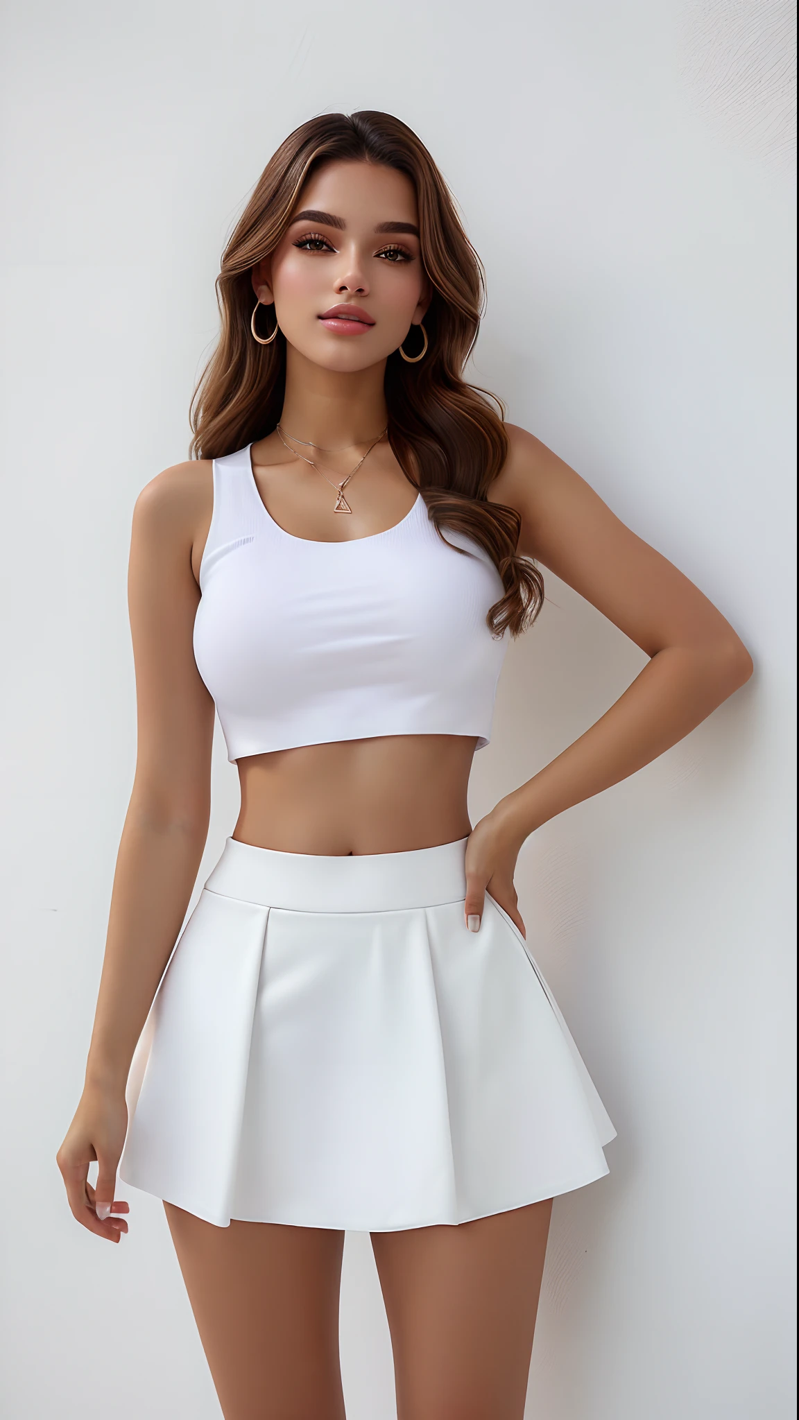 Beautiful woman in white shirt and mini khaki skirt posing for photo, usando um top cropped sexy, usando um top cropped, midriff exposto, pele bronzeada uma camiseta e mini saia curta, vestido com um top e mini saia curta, Bonito midriff, tinyest midriff ever, usando um top cropped, usando crop top, usando um crop top, mini saia curta tem