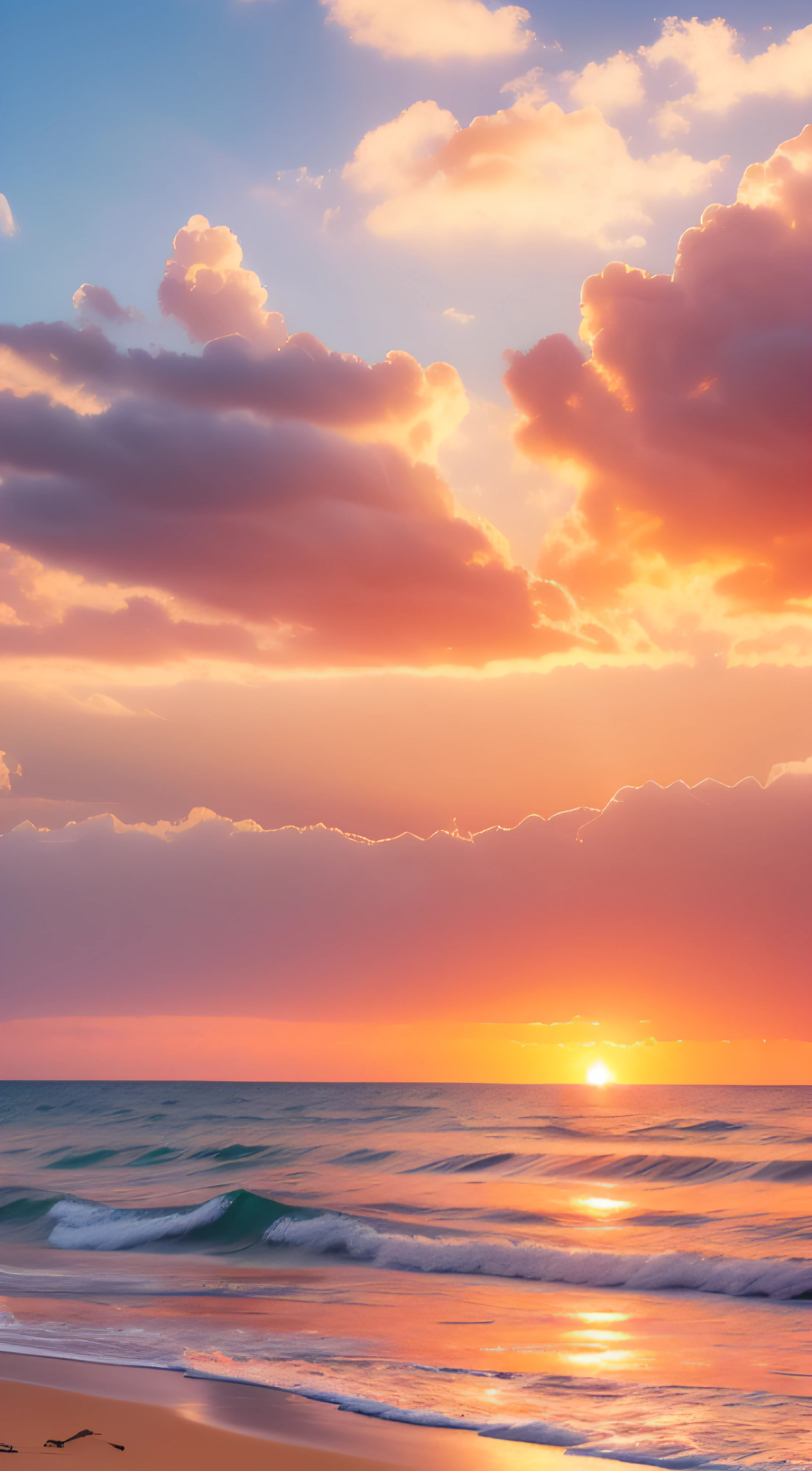 Oranges, pinks and yellows blend together to fill the sky, and the sunset over the beach is truly mesmerizing. The crystal clear waters gently kiss the coast, and the white sand beach stretches out endlessly. It's a dynamic and breathtaking scene with seagulls soaring high into the sky and palm trees gently swaying. Take in the calm atmosphere and peace will wash you away.