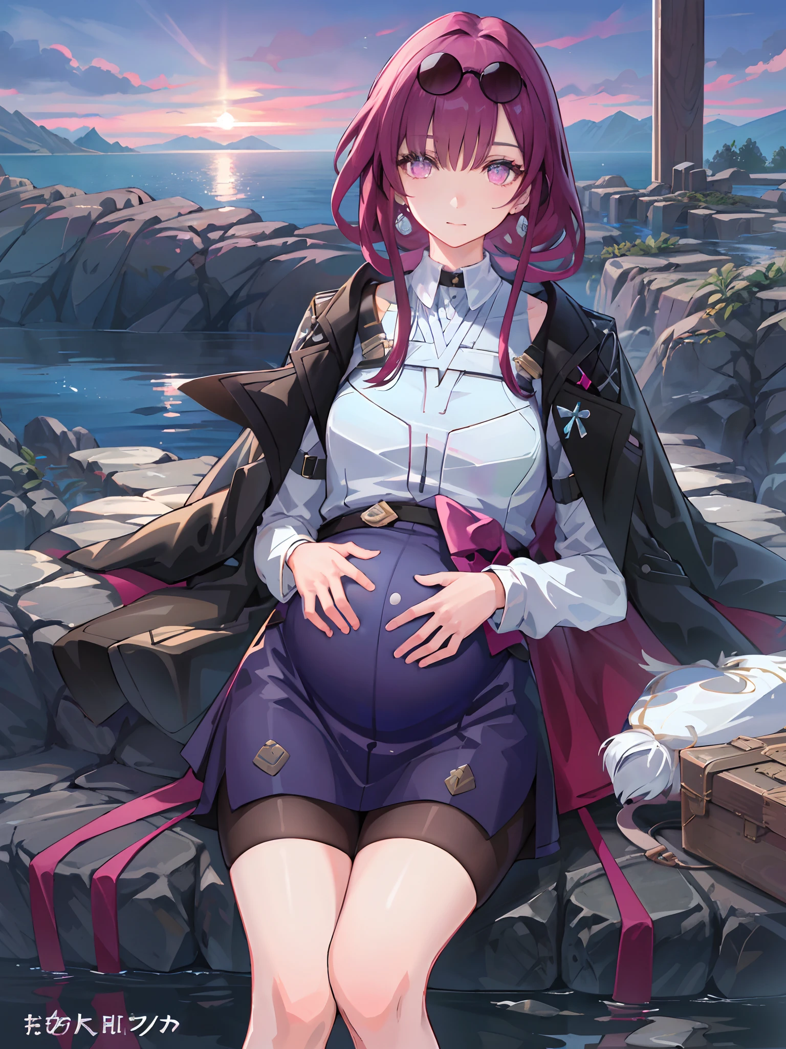 （tmasterpiece，best qualtiy：1.2），Hyper-detailing，cinmatic lighting，hdr，1girll，the lora，illustratio，landsape，sunraise，lakes，Impressive，chilly，Inspirational，Earphone，，Pregnant belly，Pregnant belly