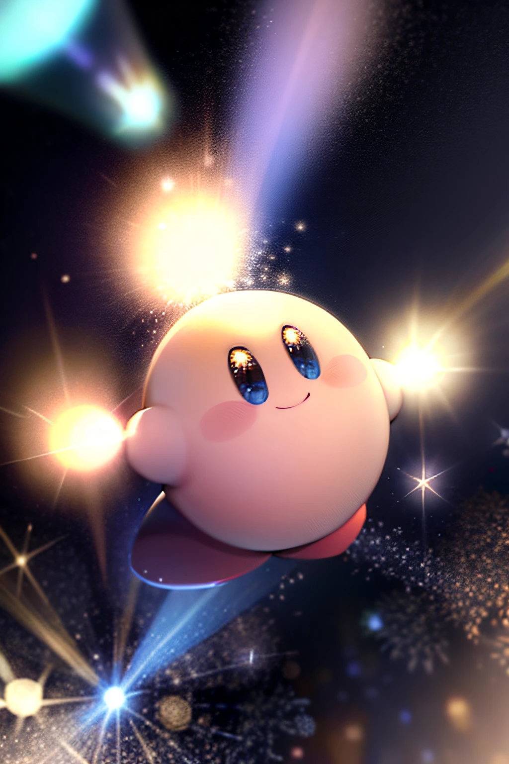 masterpiece, best quality, stars, particle, of lights, kirby, blue eyes, smile