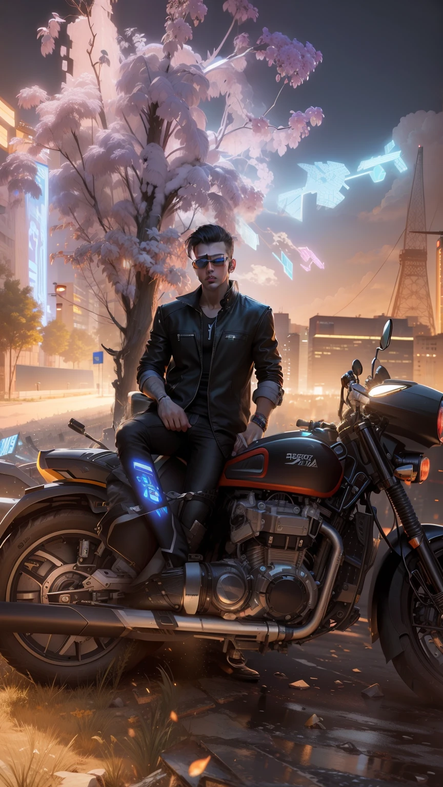 Change background cyberpunk handsome boy, realistic face, 8k, ultra realistic, 3d, face not changed, real face