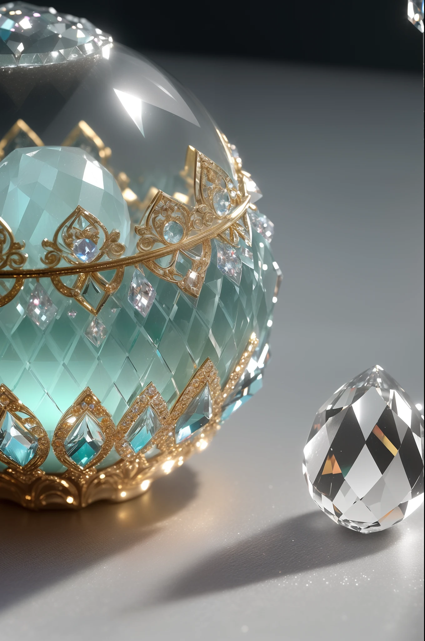 (8k, best quality, masterpiece:1.2), (realistic, photo-realistic:1.37), ultra-detailed, No humans, 1egg, intrincated cristal egg, bright crystal egg takes center stage in a still life scene, reading room is elegantly laid out, beams of light filtering through. The focus is on the crystal egg adorned with an array of colorful and large crystals catch the light, their brilliance adding a captivating glow to the composition, egg rests upon a black velvet cushion atop a writing desk, the surrounding atmosphere is enhanced by the presence of these vibrant and radiant crystals, (camera Model: Nikon Z7),
(Lens: Nikkor Z 85mm f/1.8 S), ((Aperture: f/1.8 (wide open for a shallow depth of field)), ((ISO: 100 (for optimal image quality))), ((Shutter Speed: 1/250 seconds (to avoid motion blur))), (Focus Mode: Single AF), (Focus Point: Centered on the crystal egg captures the essence of the crystals, accentuating their beauty and allure), still life scene is meticulously crafted, reading room's intricate details forming a sophisticated backdrop, crystals emit particles of light, infusing the environment with a touch of enchantment, harmonious interplay of elements - the crystal egg, the crystals themselves, and the carefully designed reading room setting - creates a captivating and mesmerizing composition, scene bathed in an ethereal light, lending an air of mystery and elegance to the entire portrayal, Image (Quality: RAW image), shallow depth of field, crystal egg in sharp focus, slightly blurring background, beutiful bokeh effect, streak effect, chromatic aberration, sense of depth and realism, intricate details and textures, hyper-realistic and captivating image