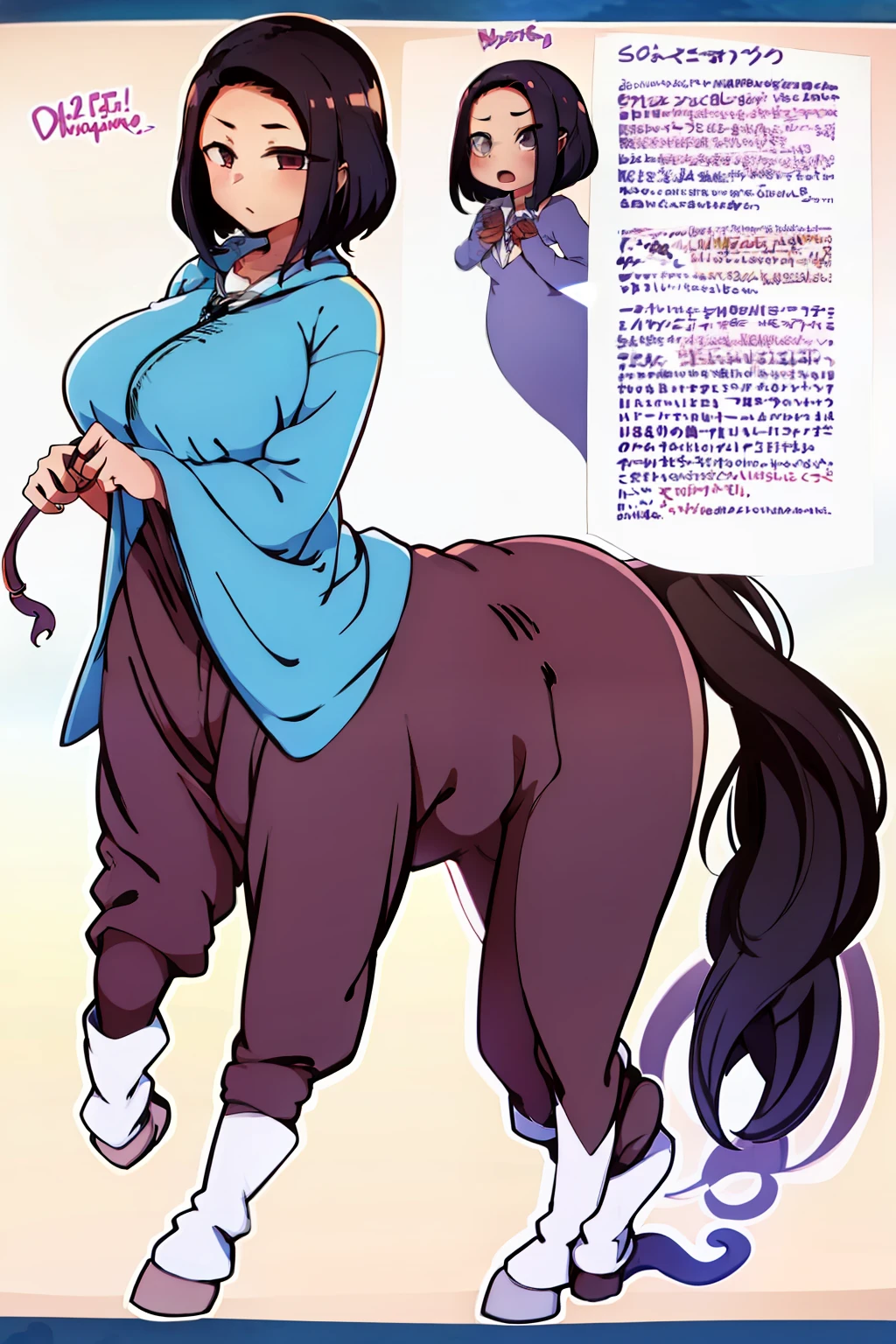 femele,Bigchest,The demons,Monster Girl,Wings,tentaculata,merfolk,centaur horse,short detailed hair,brunette color hair