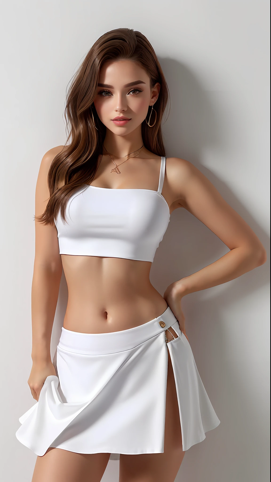 Beautiful woman in white shirt and tight khaki mini skirt posing for photo, usando um top cropped sexy, usando um top cropped, midriff exposto, pele bronzeada uma camiseta e mini saia curta apertada, vestido com um top e mini saia curta apertada, Bonito midriff, tinyest midriff ever, usando um top cropped, usando crop top, usando um crop top, mini saia curta tem, saia apertada !