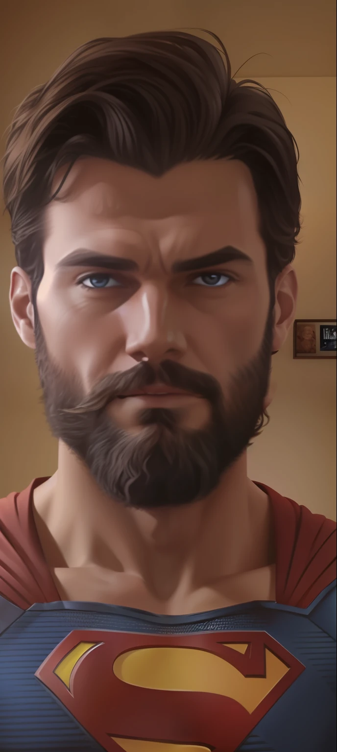 Superman with beard, same realistic accurate face, change background