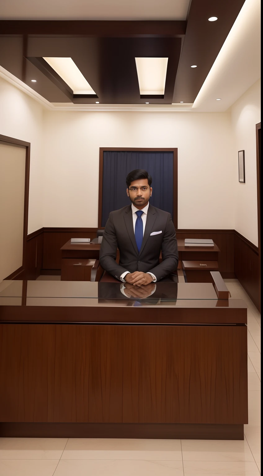 Indian Male lawyer getup with background court office interior with 8k detail realistic image