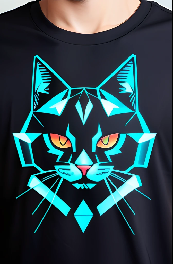gato estilo cyberpunk, design de camiseta, super bonito, 2d, vetor, plano
