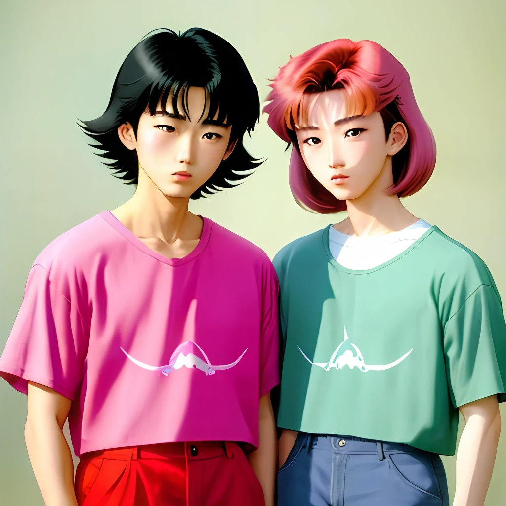muted pastel colors、Retro Anime、1990's