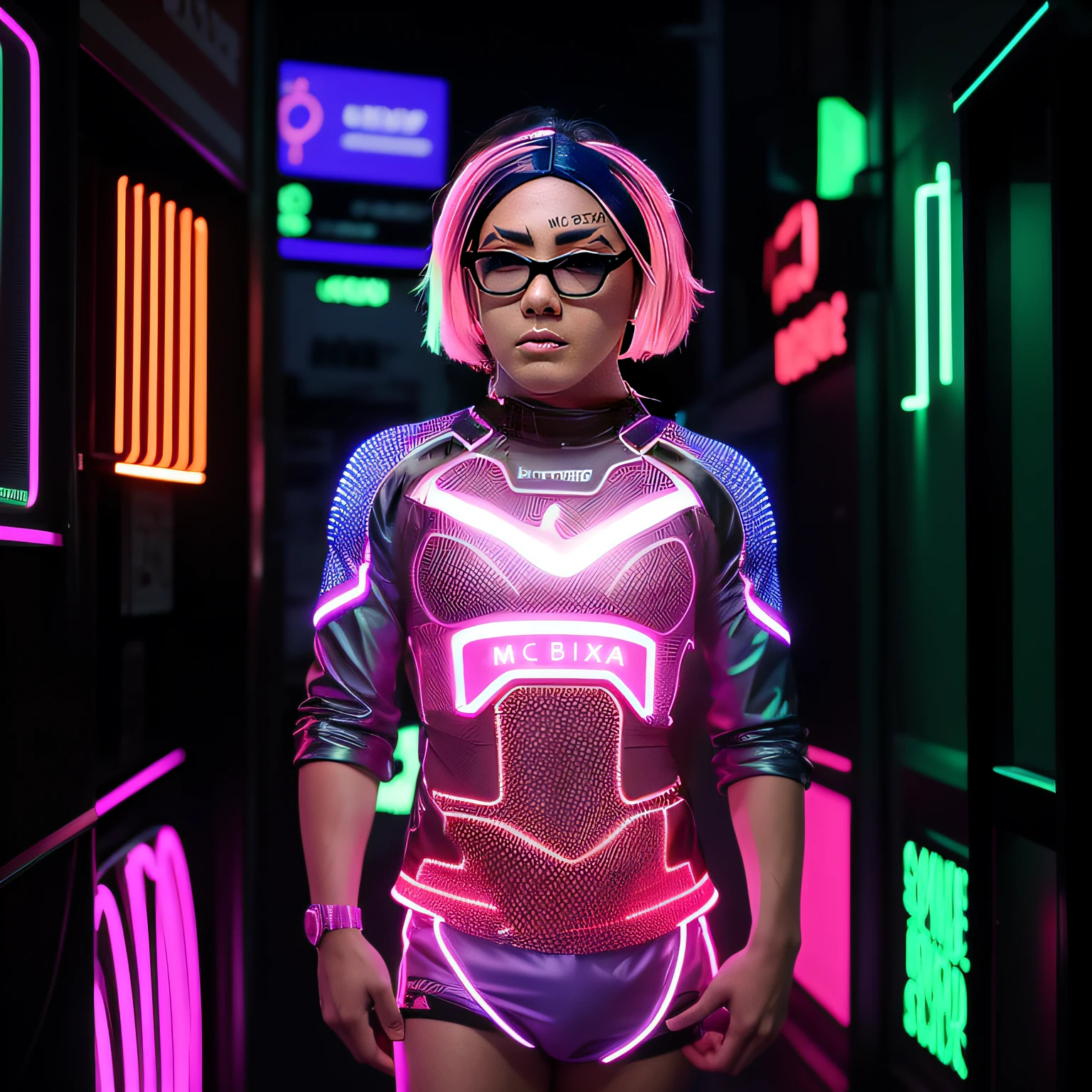 Roupa Neon. Luzes de led. Rua Anoite com luzes coloridas.
