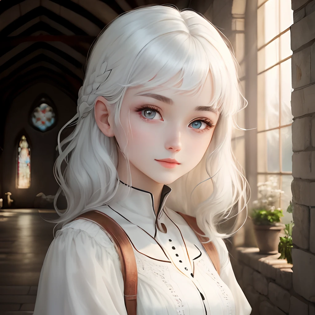 Absolutely beautiful girl,Beautiful light,The Holy Spirit is radiant,white color hair,Red pupils,white skinned