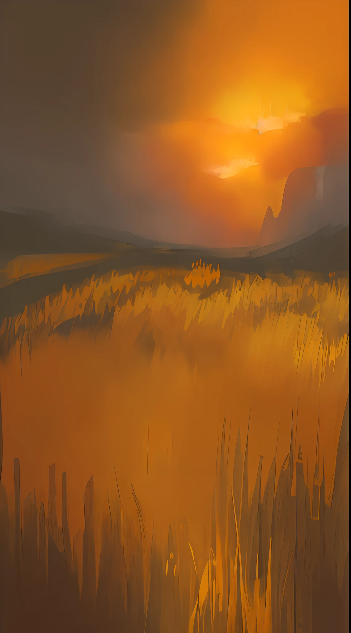 (Sunset scenery, orange light spots, yellow, orange, red tones: 1.2+ atmospheric casual smear style | Evening wind and drizzle, soft light spots, fog)