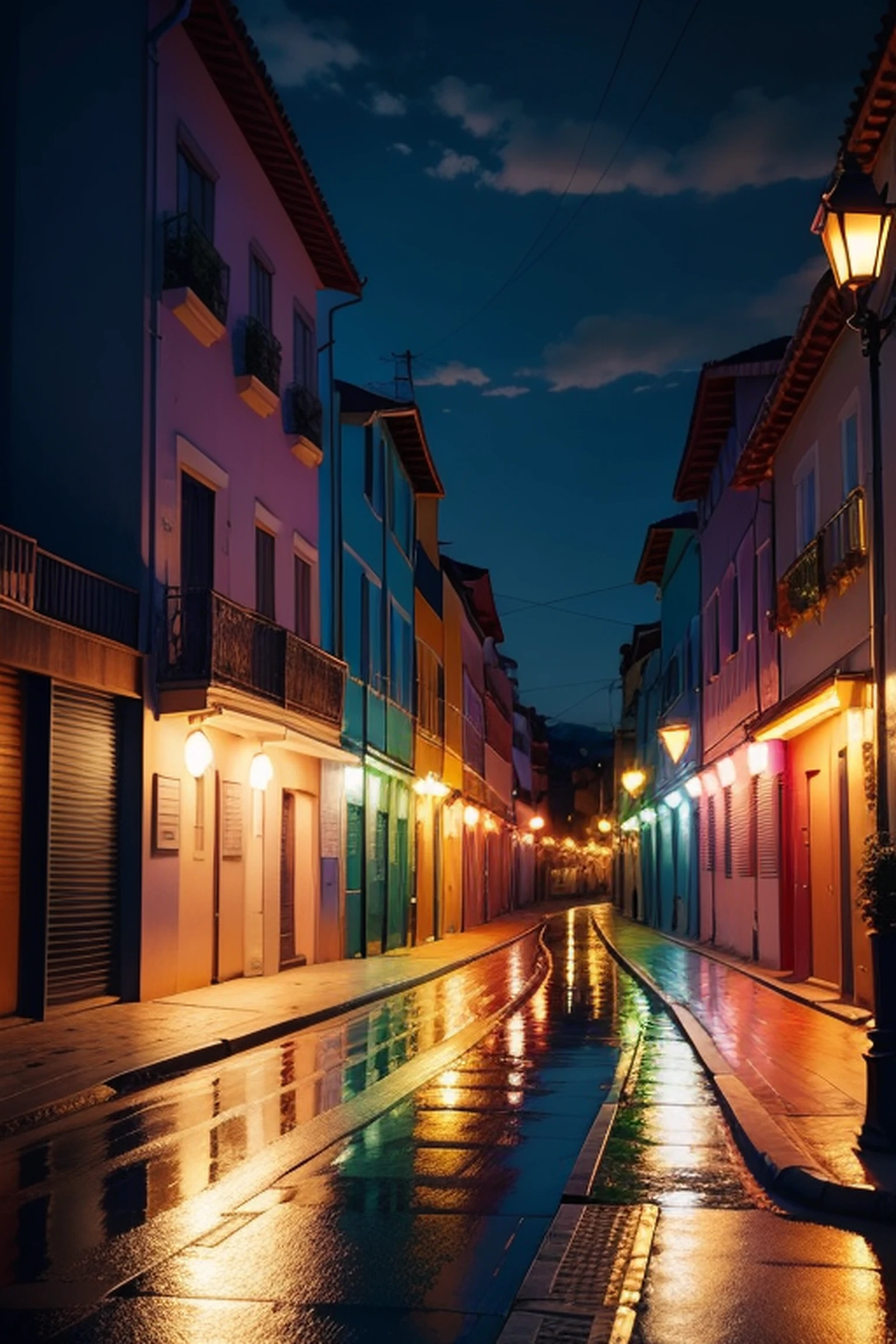 uma cidade a noite ultra realista com cores e luzes em leon, tamanho 1080 x 1080