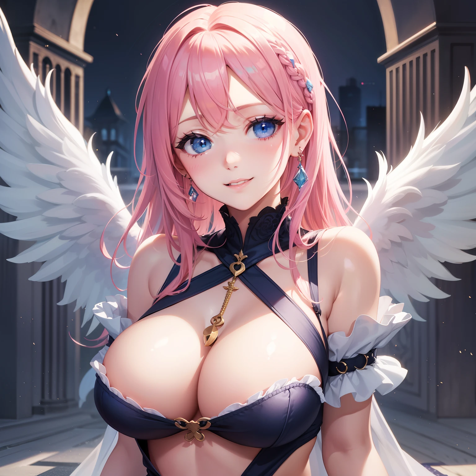 Girl with angel wings A smile long top-quality beautiful a girl Beautie Colossal tits 超A high resolution masterpiece blue eyess Pink hair Blonde hair