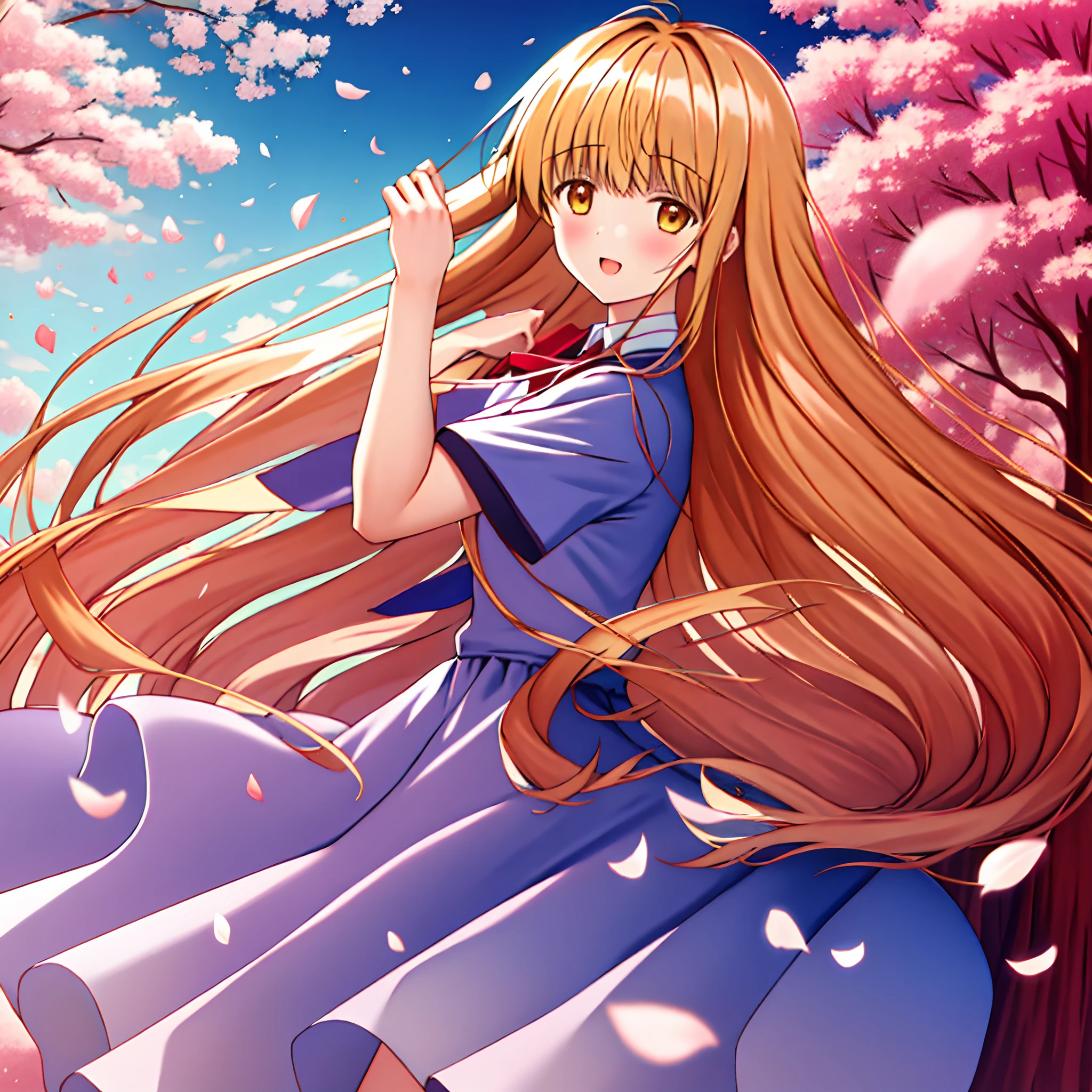 masterpiece, best quality, highres, game cg, 1girl, shiina mahiru, cherry blossoms, petals, flying petals, wind, upper body
